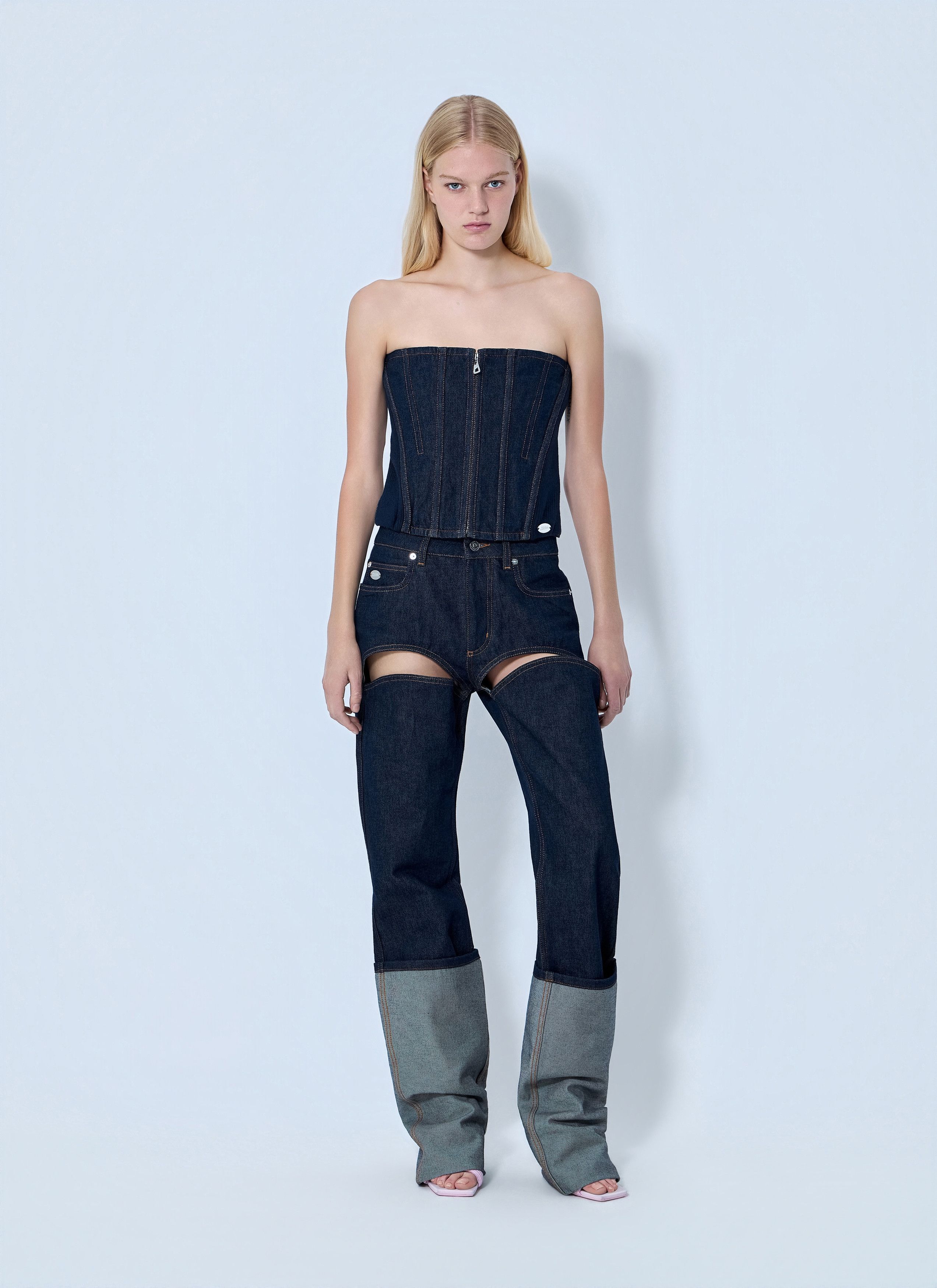 Jean Paul Gaultier Cut Out Wide Leg Jeans Size 28" / US 6 / IT 42 - 2 Thumbnail