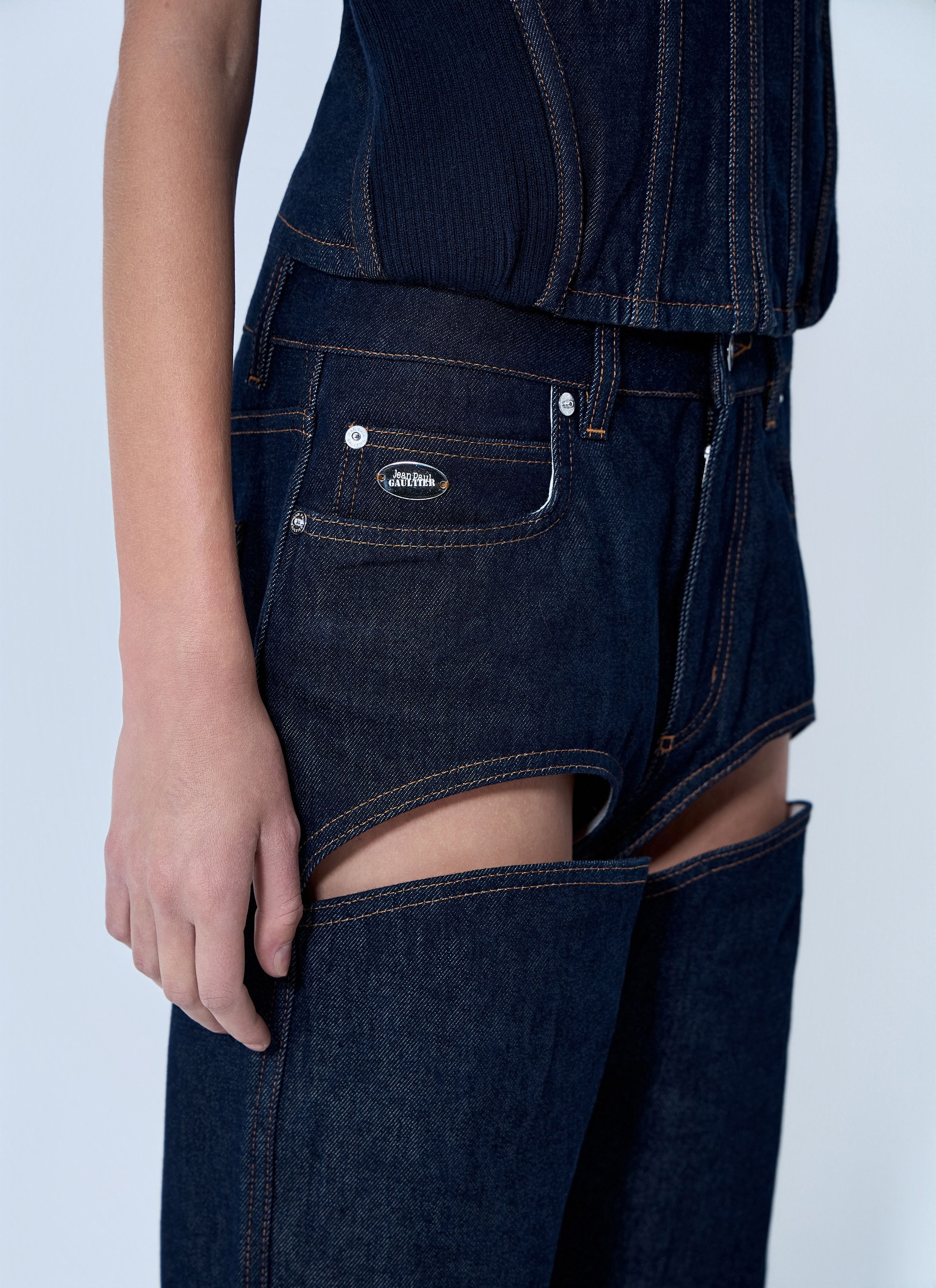Jean Paul Gaultier Cut Out Wide Leg Jeans Size 28" / US 6 / IT 42 - 5 Thumbnail