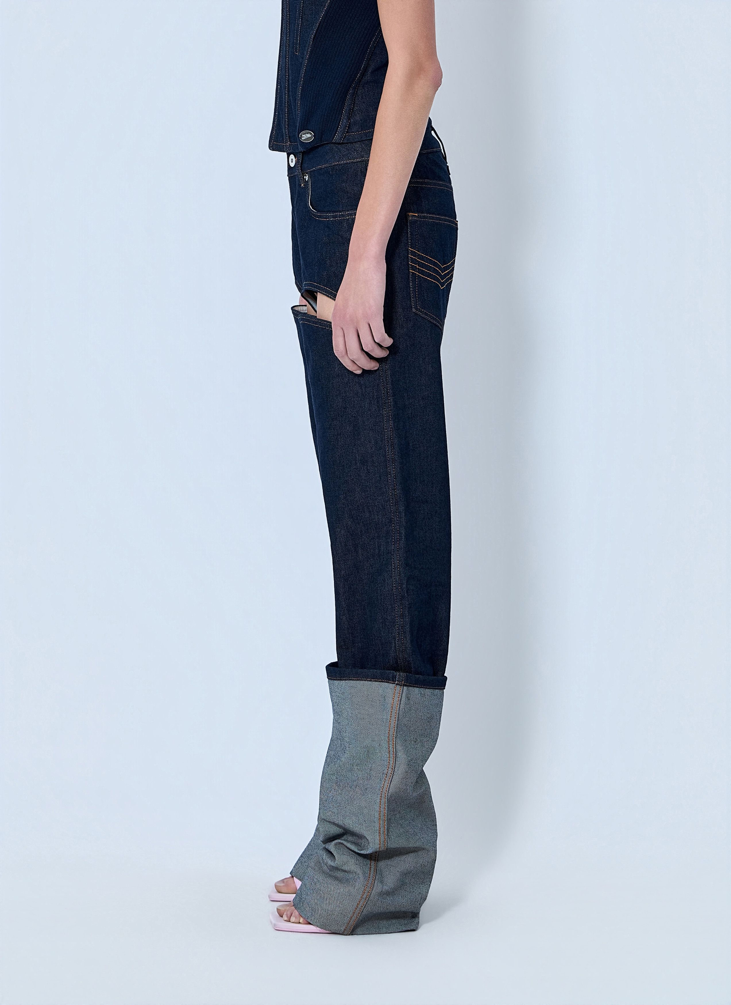Jean Paul Gaultier Cut Out Wide Leg Jeans Size 28" / US 6 / IT 42 - 3 Thumbnail