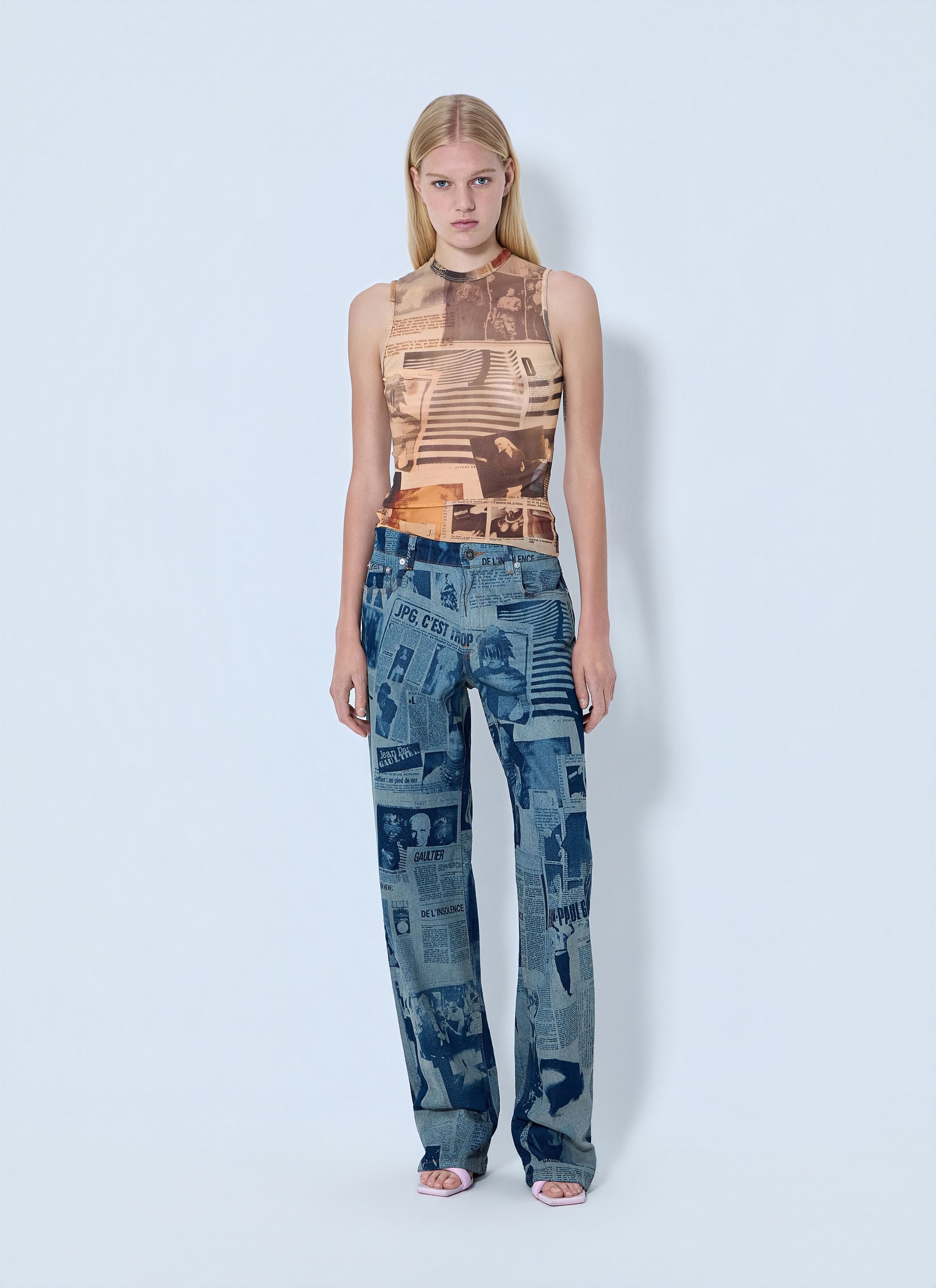 Jean Paul Gaultier Newspaper Print Jeans Size 29" - 2 Thumbnail