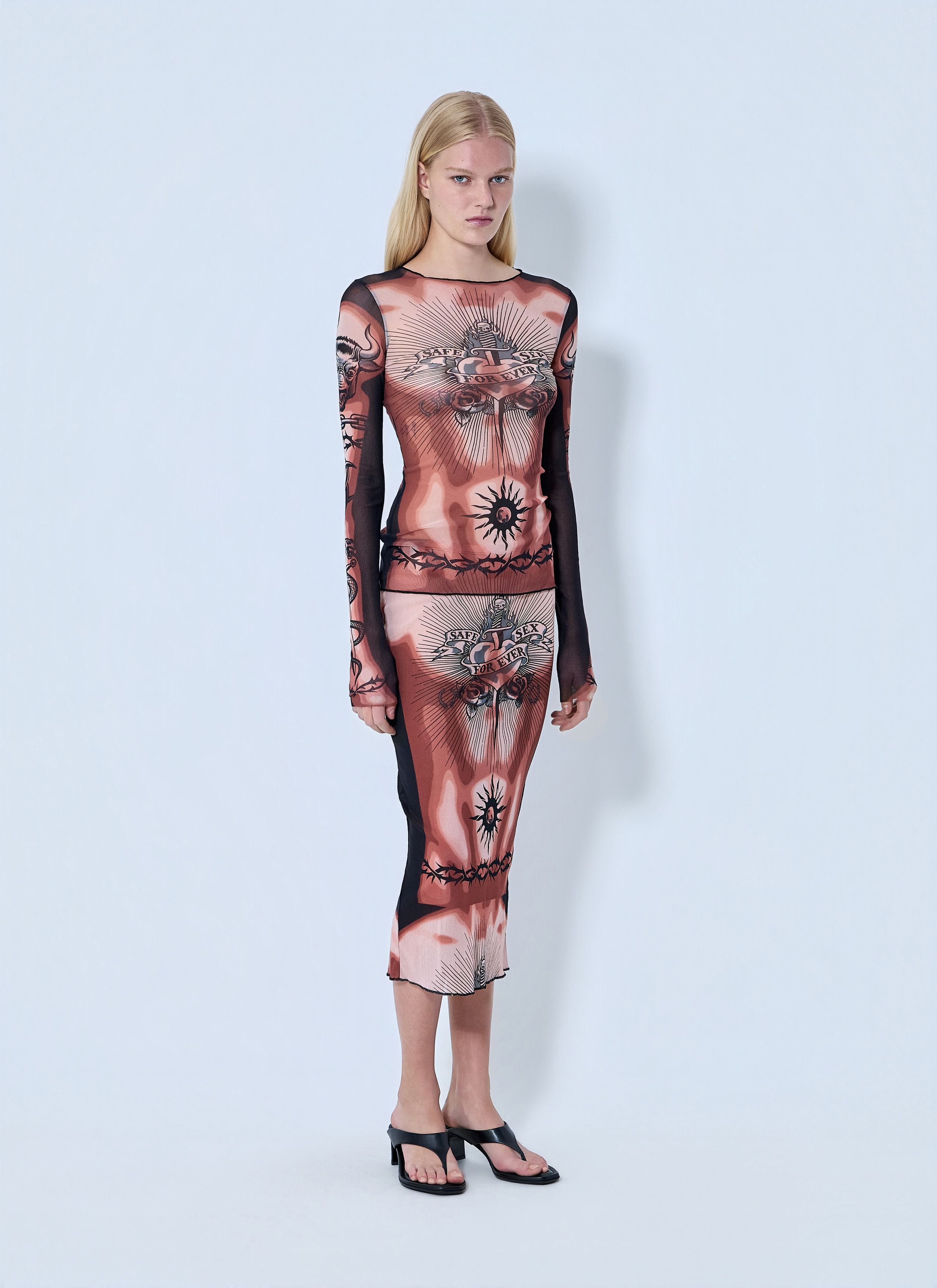 Jean Paul Gaultier Re-Edition Safe Sex Tattoo Longsleeve Top Size XS / US 0-2 / IT 36-38 - 2 Thumbnail