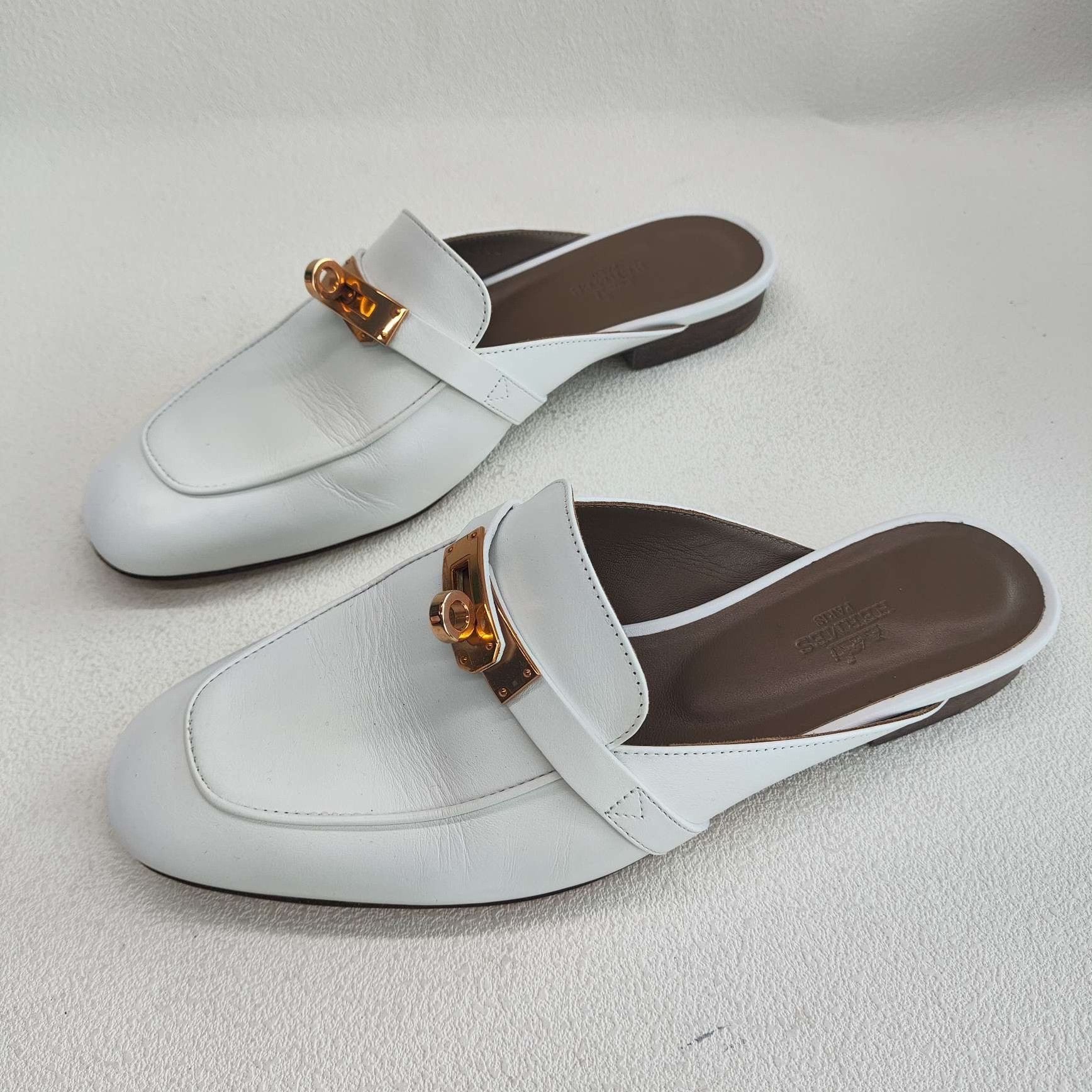 Hermes Hermes White Kelly Leather Mules Size 38 Size US 8 / IT 38 - 3 Thumbnail