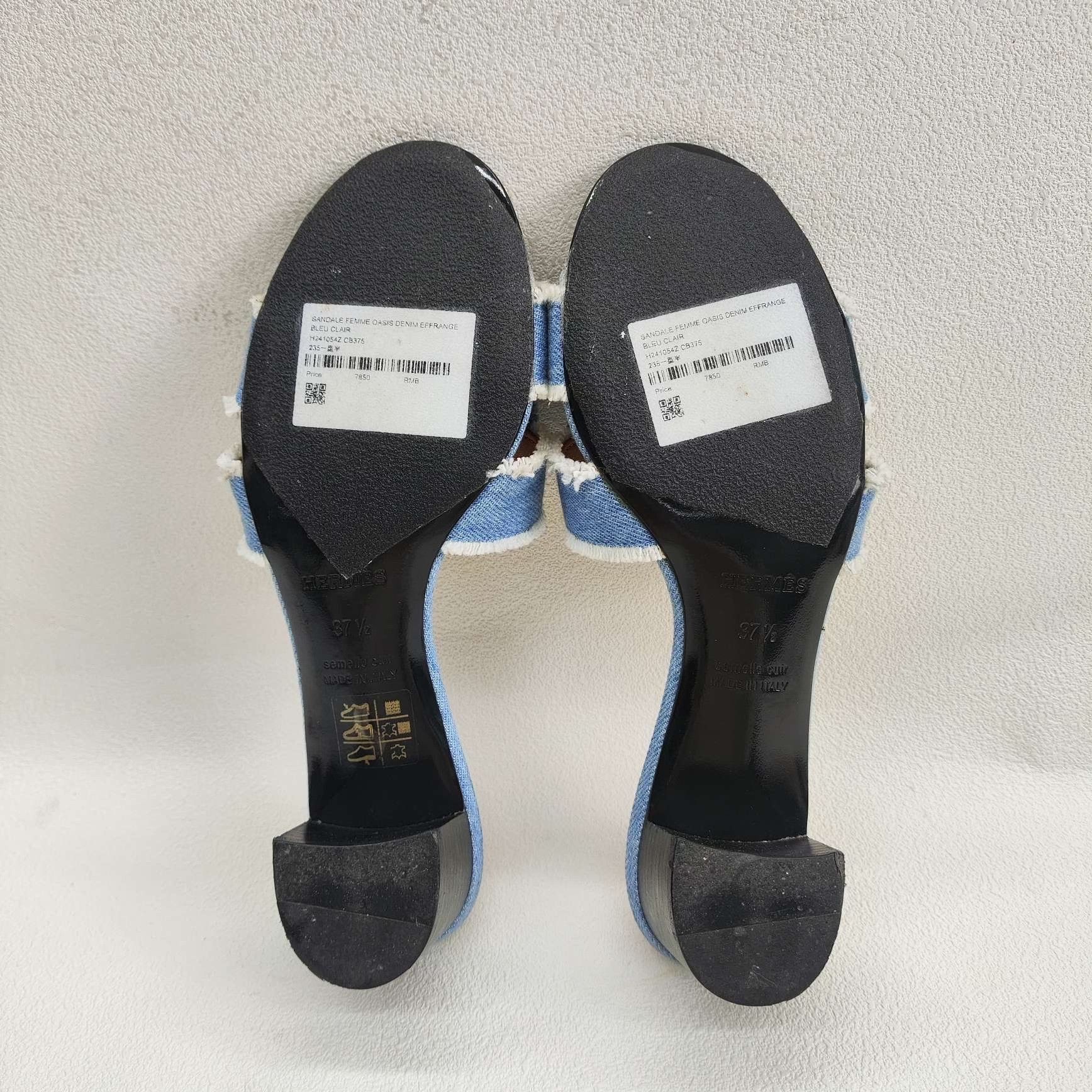 Hermes Hermès Oasis Denim Frayed Sandals Size 37.5 Size US 7.5 / IT 37.5 - 8 Thumbnail