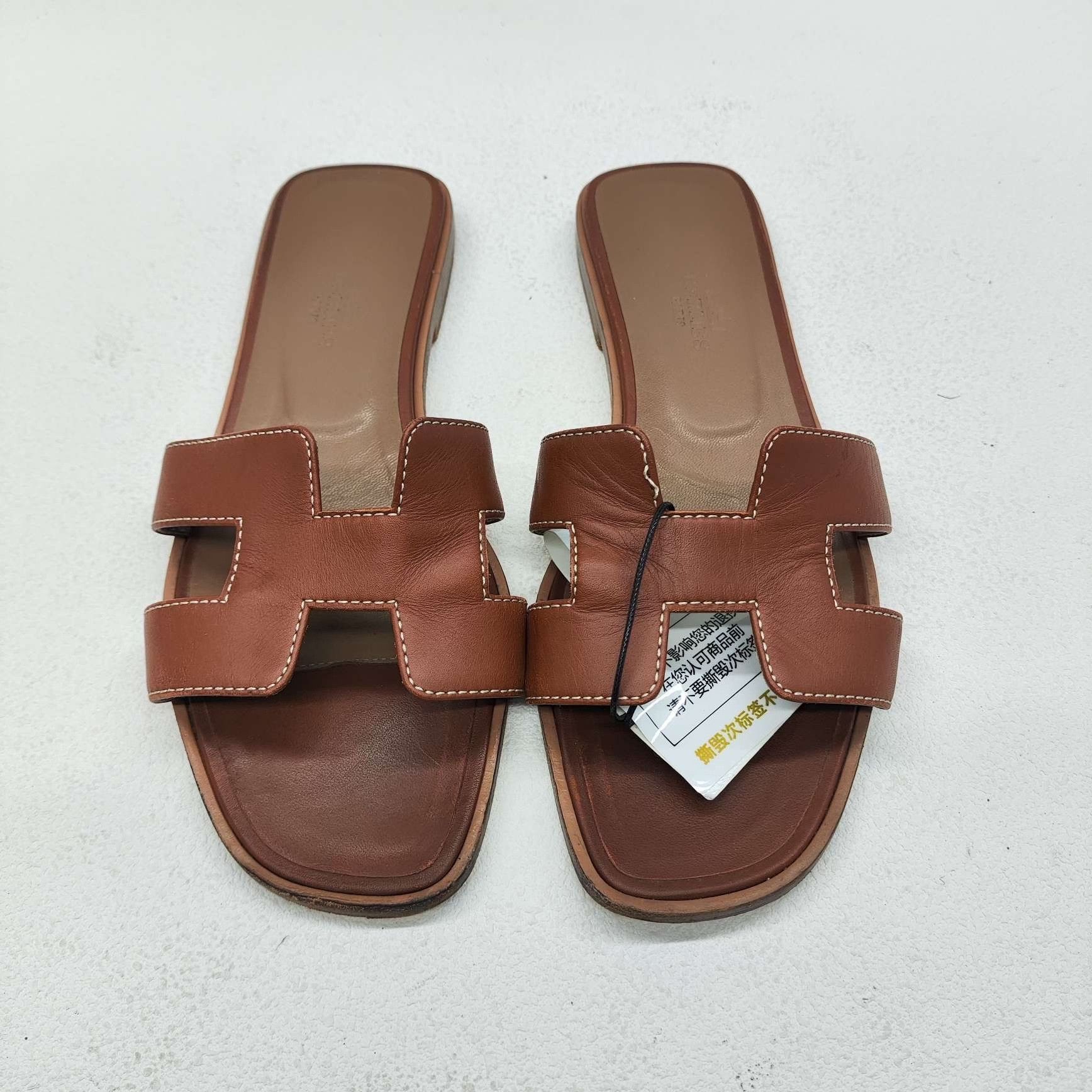 Hermes Hermès Brown Leather Oran Sandals Size 37 Size US 7 / IT 37 - 3 Thumbnail