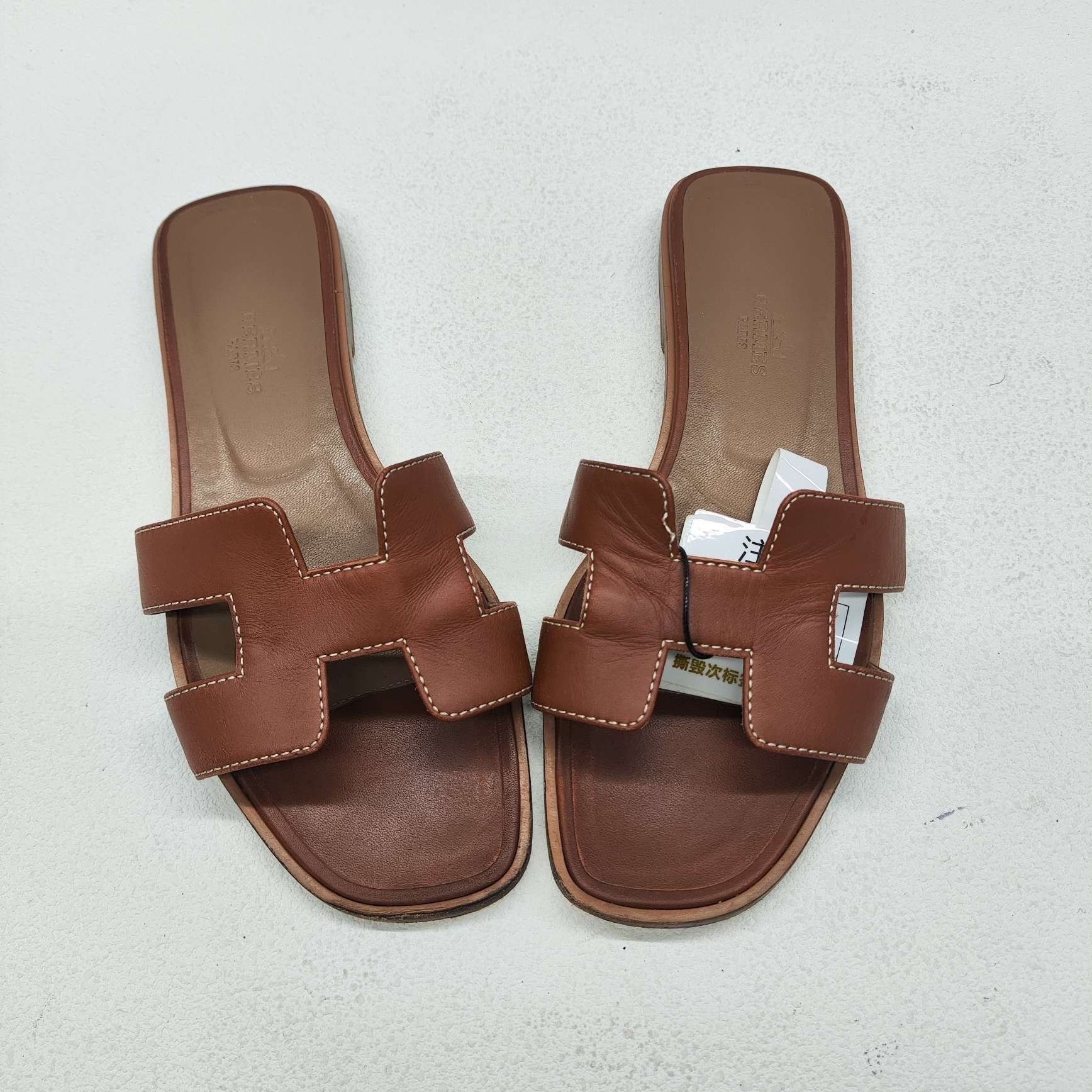 Hermes Hermès Brown Leather Oran Sandals Size 37 Size US 7 / IT 37 - 10 Thumbnail