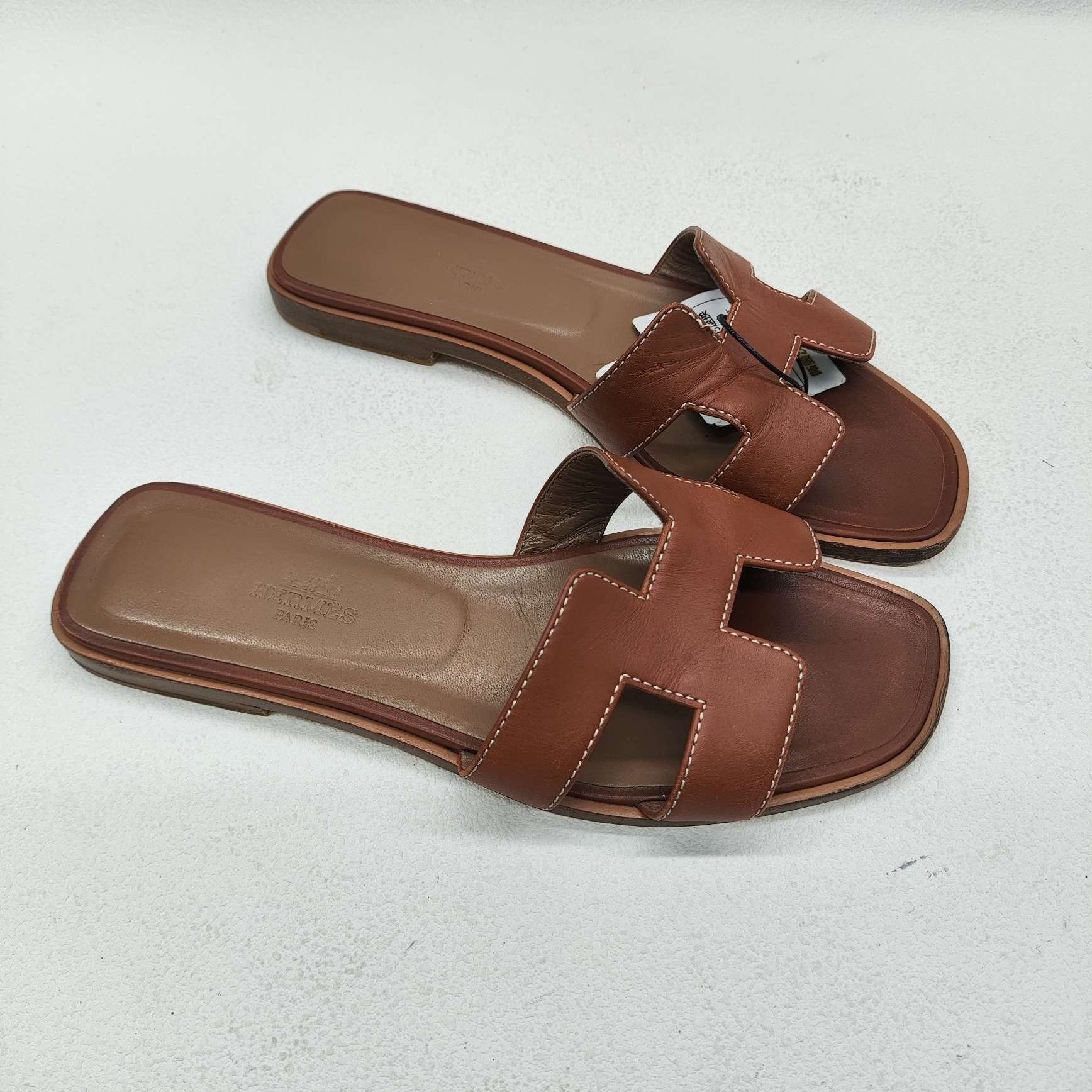 Hermes Hermès Brown Leather Oran Sandals Size 37 Size US 7 / IT 37 - 4 Thumbnail