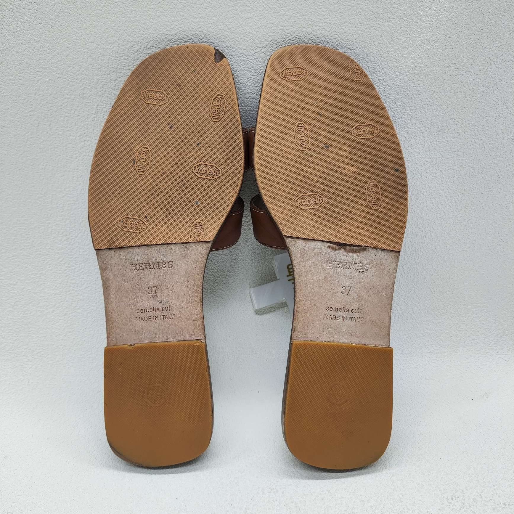 Hermes Hermès Brown Leather Oran Sandals Size 37 Size US 7 / IT 37 - 8 Thumbnail