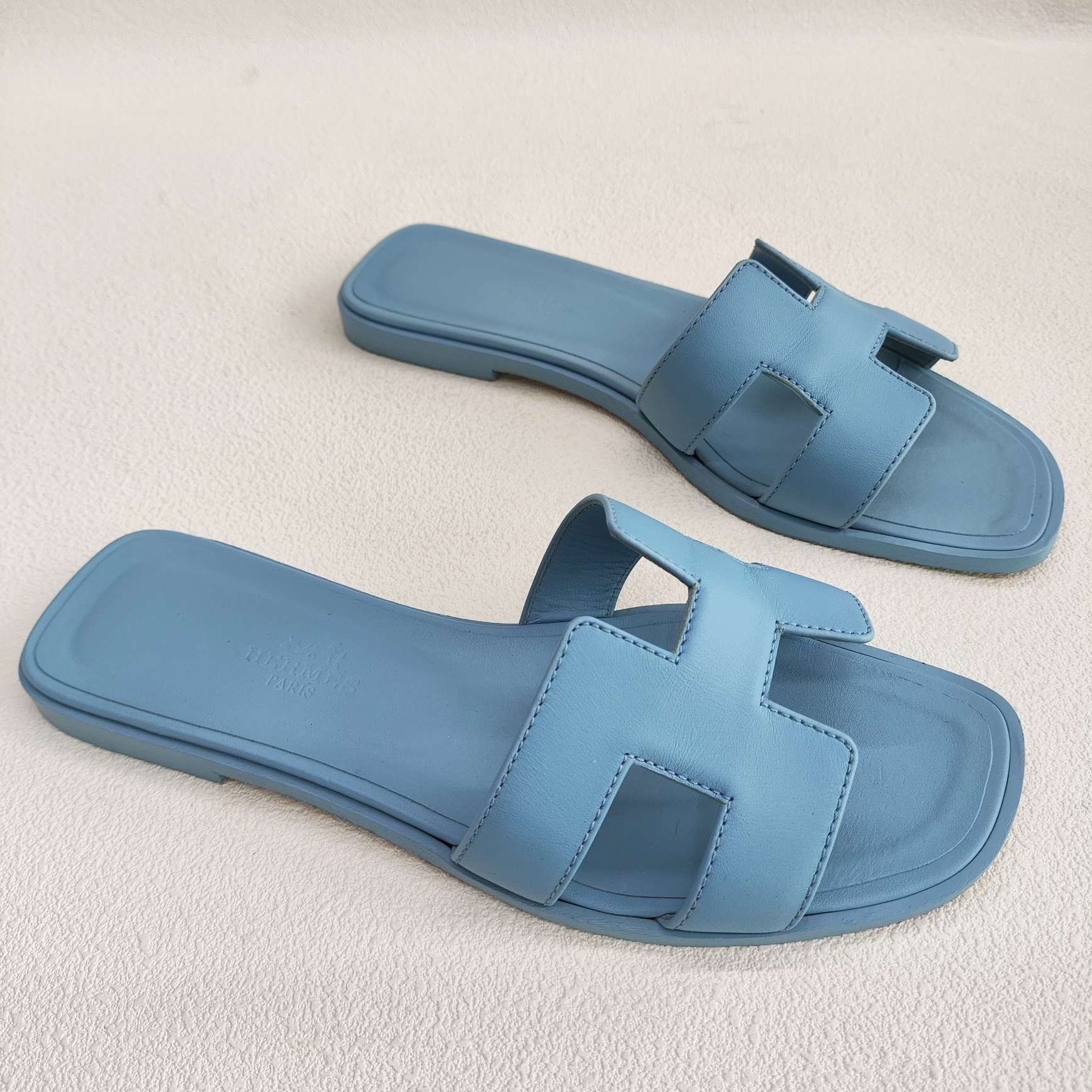 Hermes Hermès Oran Leather Sandals Blue Size 36 Size US 6 / IT 36 - 4 Thumbnail