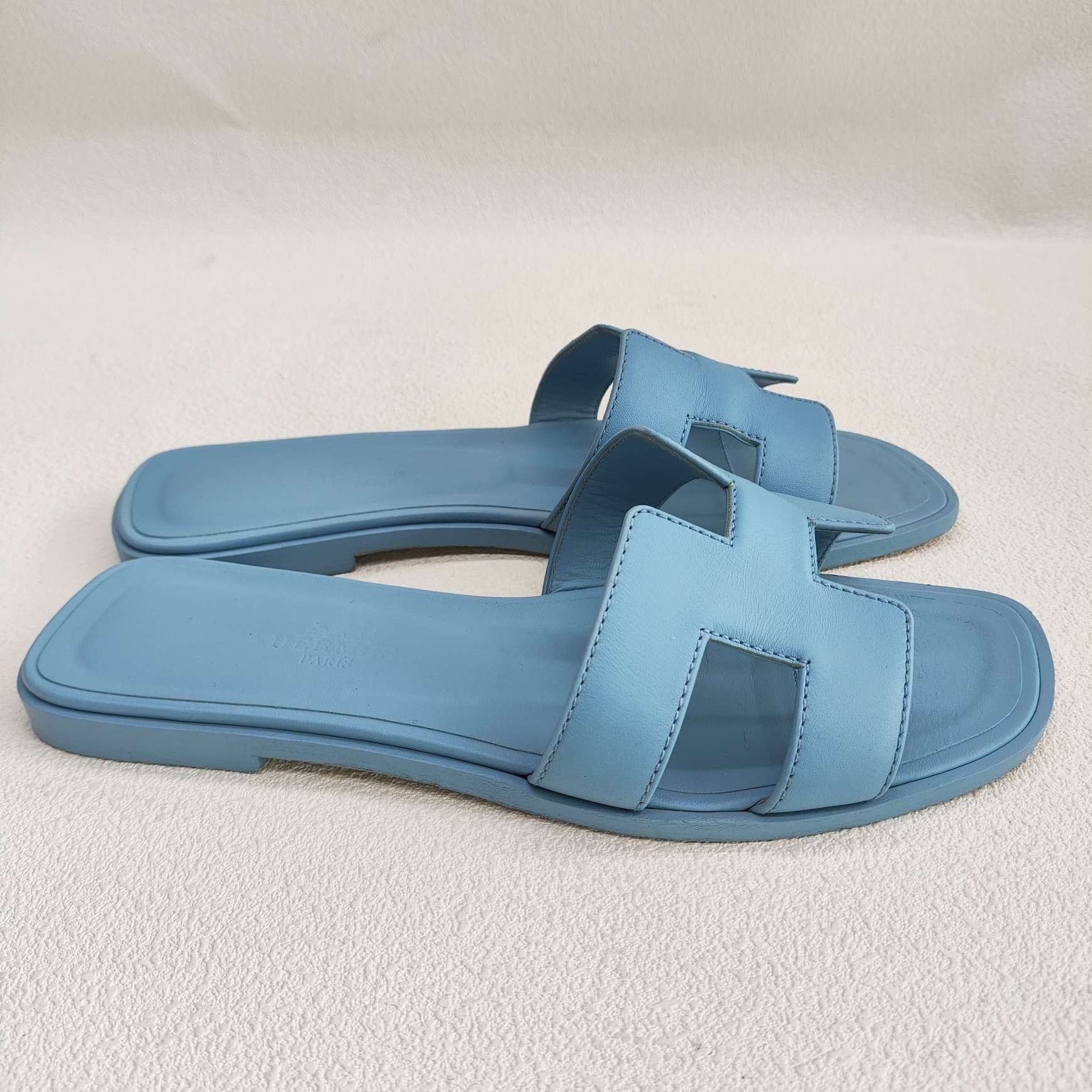 Hermes Hermès Oran Leather Sandals Blue Size 36 Size US 6 / IT 36 - 5 Thumbnail