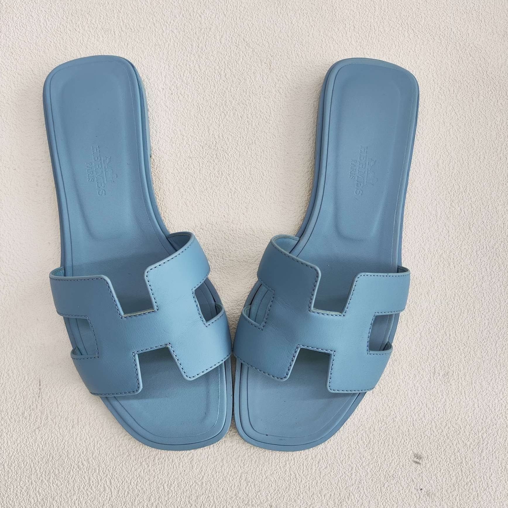 Hermes Hermès Oran Leather Sandals Blue Size 36 Size US 6 / IT 36 - 10 Thumbnail