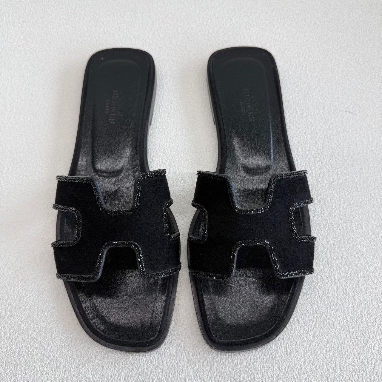 Hermes Hermes Black Suede Crystal Oran Sandals Size 37 Size US 7 / IT 37 - 3 Thumbnail