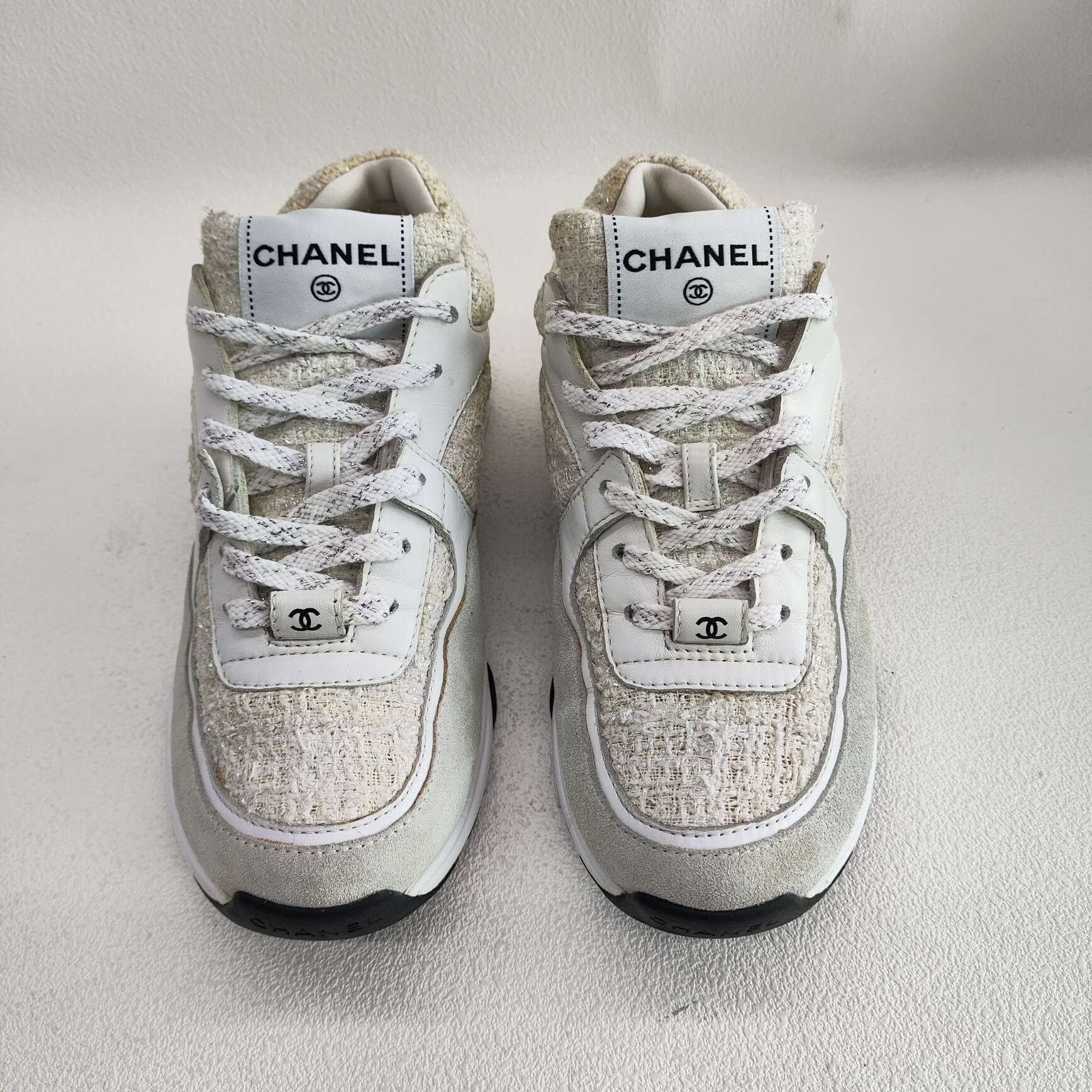 Chanel Chanel Logo Tweed Low-Top Sneakers Size 37 Size US 7 / IT 37 - 3 Thumbnail