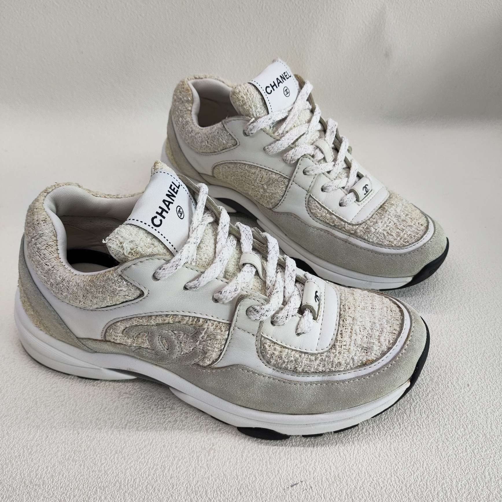 Chanel Chanel Logo Tweed Low-Top Sneakers Size 37 Size US 7 / IT 37 - 4 Thumbnail