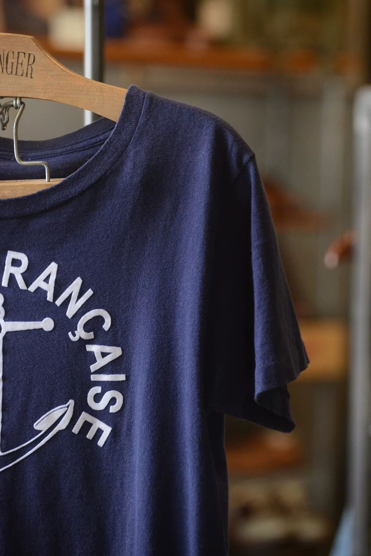 Vintage Vintage 1980s French Navy Flocked Print Tee Size M / US 6-8 / IT 42-44 - 3 Thumbnail