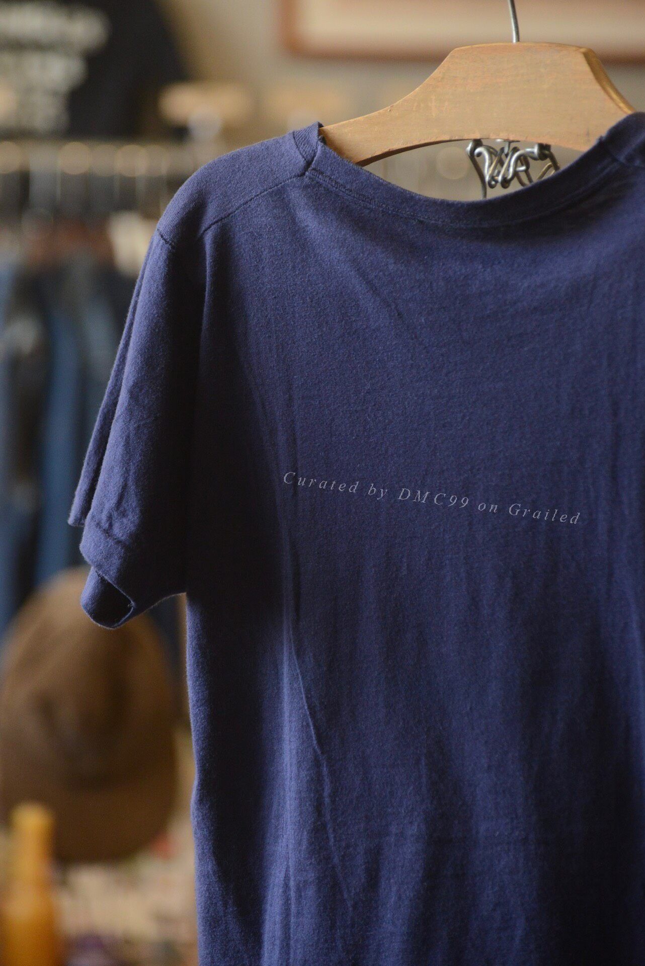 Vintage Vintage 1980s French Navy Flocked Print Tee Size M / US 6-8 / IT 42-44 - 5 Thumbnail