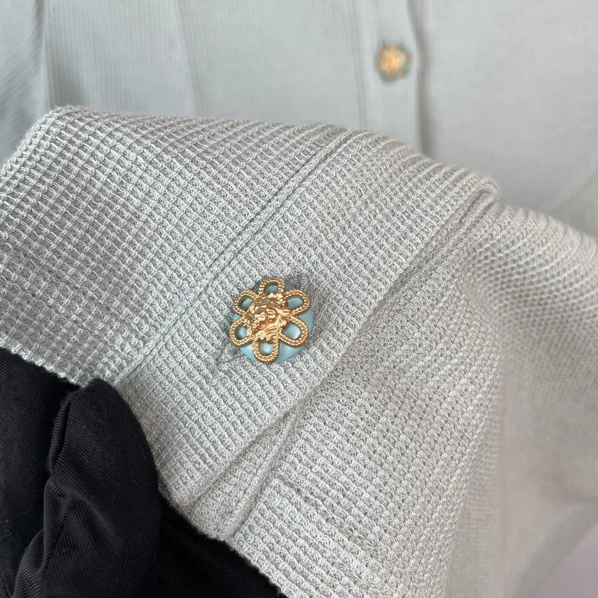 Chanel Chanel Light Blue Waffle Knit Cardigan Size S / US 4 / IT 40 - 4 Thumbnail