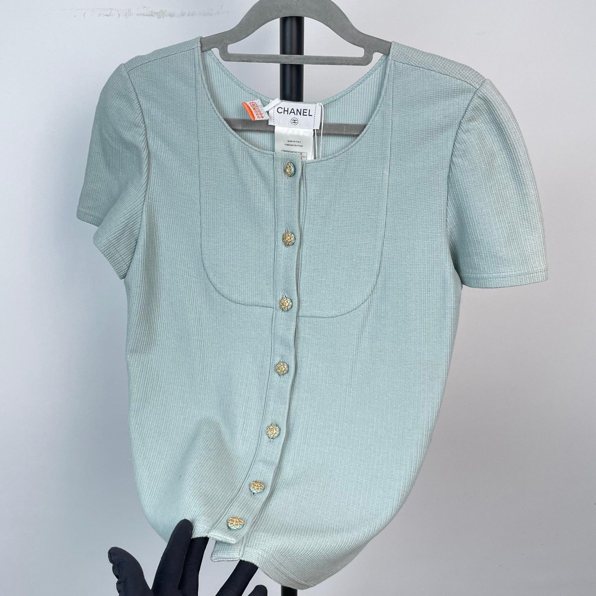 Chanel Chanel Light Blue Waffle Knit Cardigan Size S / US 4 / IT 40 - 2 Thumbnail