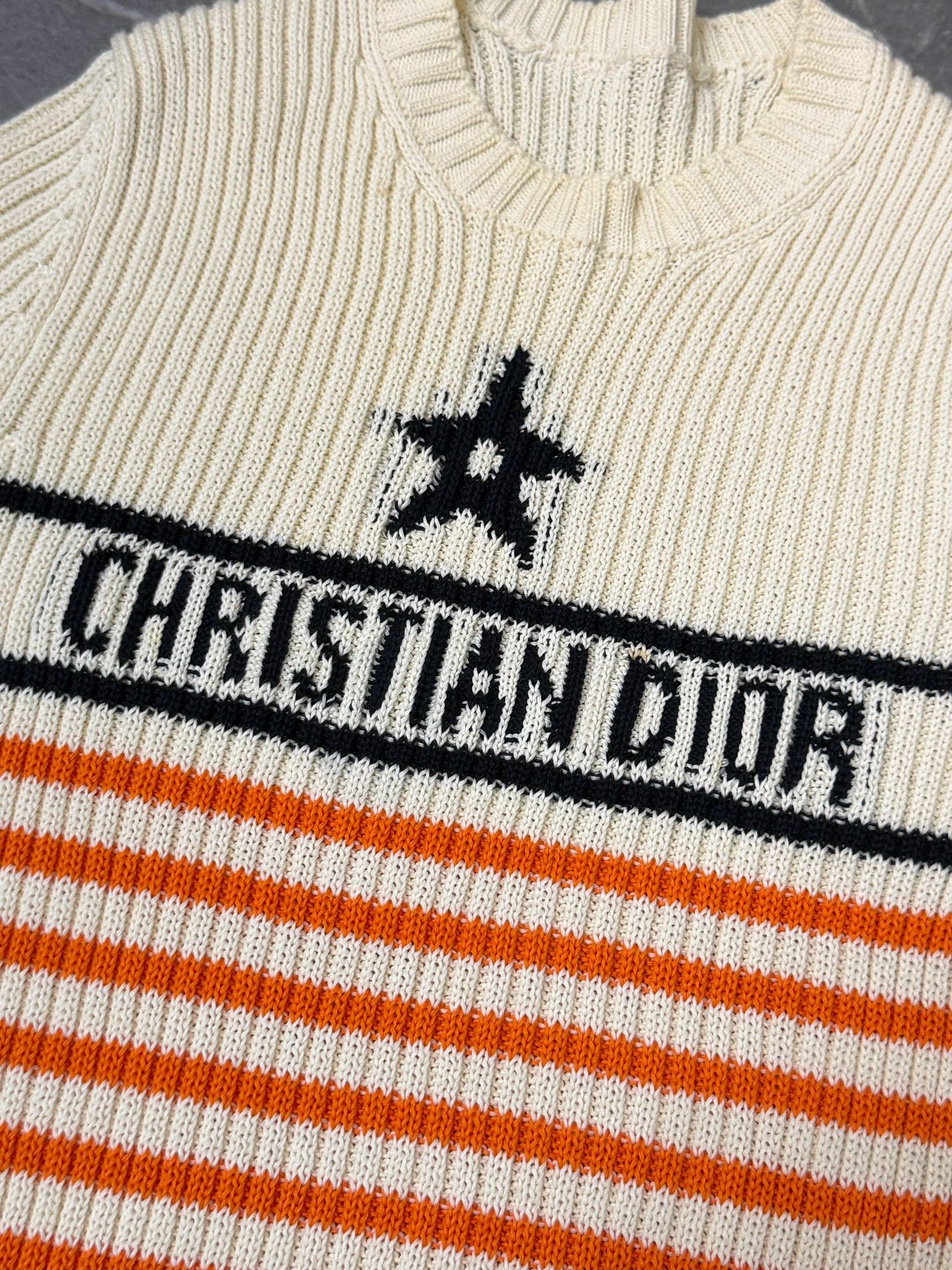 Dior Dior Lucky Star Logo Orange White Stripe Knit Tee Size XS / US 0-2 / IT 36-38 - 2 Thumbnail
