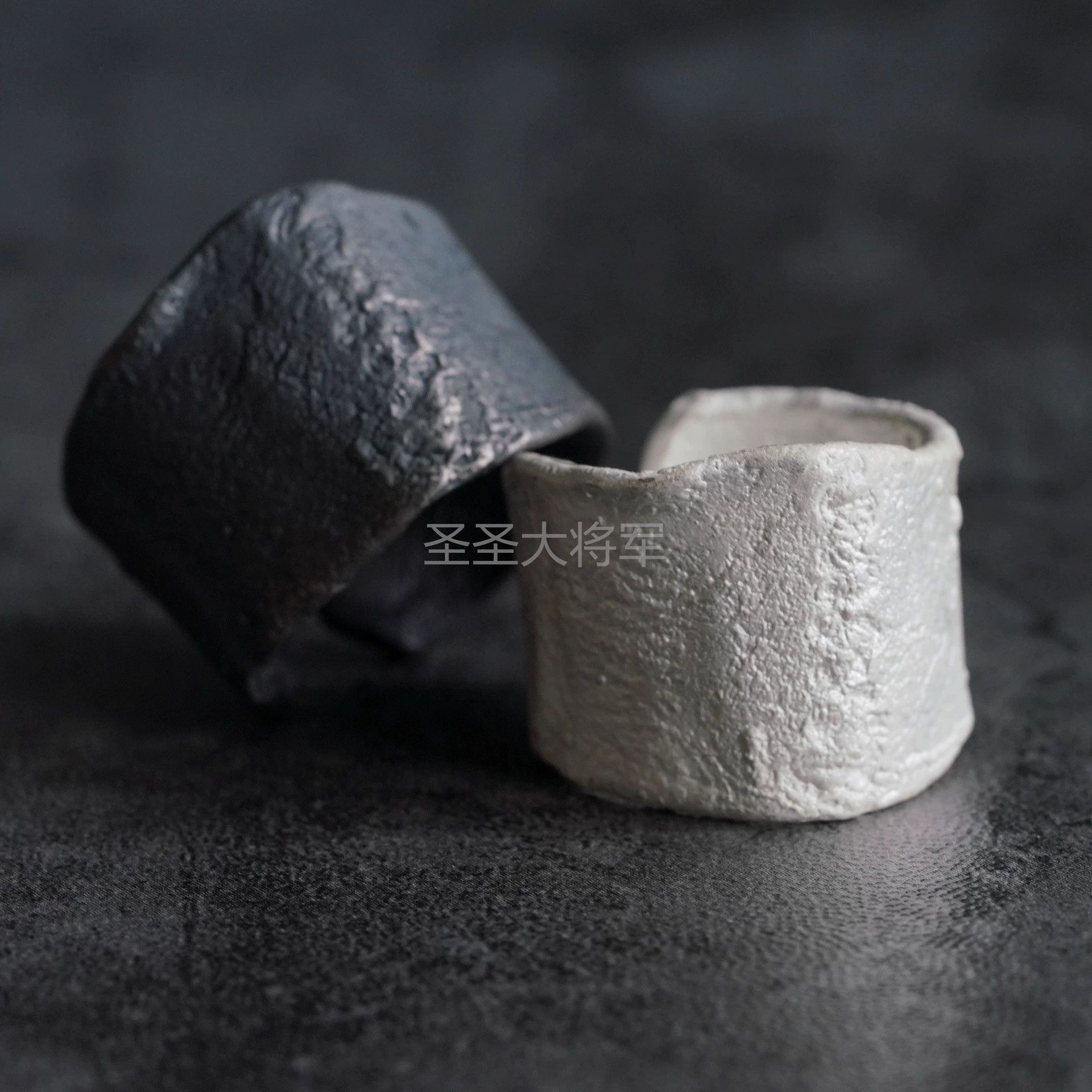 DETAJ Silver Textured Open Cuff Rings Size ONE SIZE - 4 Thumbnail