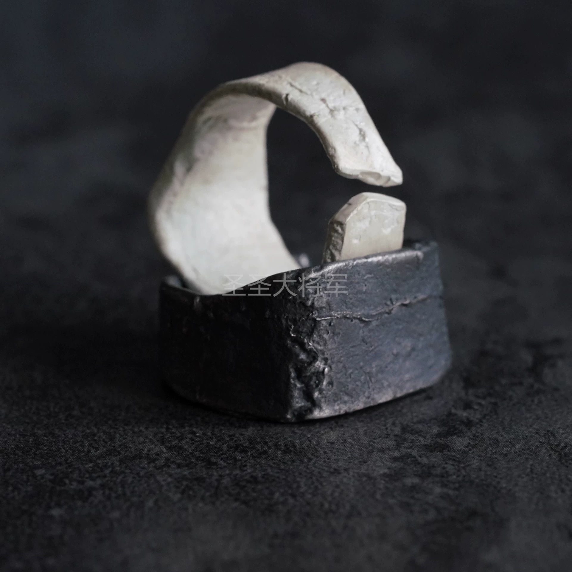 DETAJ Silver Textured Open Cuff Rings Size ONE SIZE - 6 Thumbnail