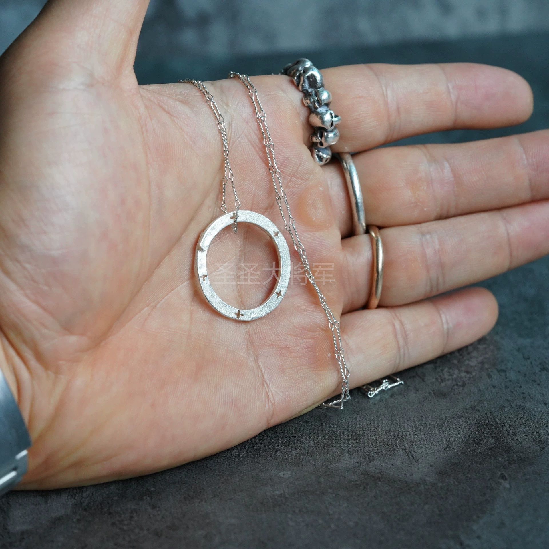 Ma+ Silver Circular Pendant Necklace & Rings Size ONE SIZE - 3 Thumbnail