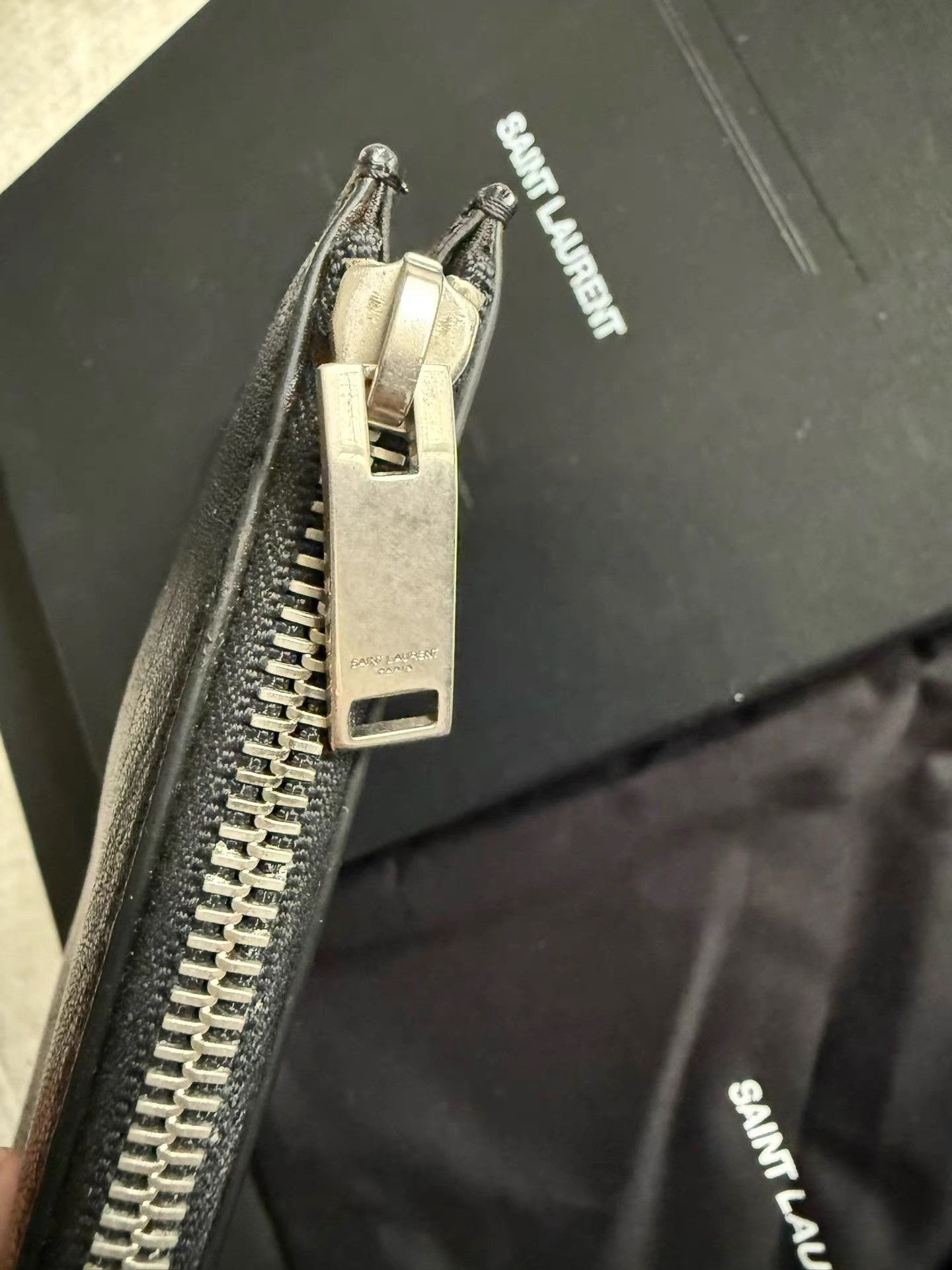 Saint Laurent Paris Black Leather Pouch with Decorative Pins Size ONE SIZE - 4 Thumbnail