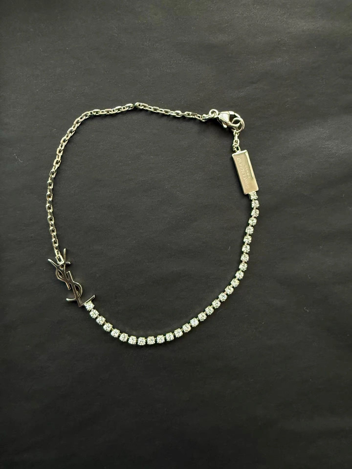 Saint Laurent Paris Silver Chain Bracelet with Crystal Accents Size ONE SIZE - 2 Thumbnail