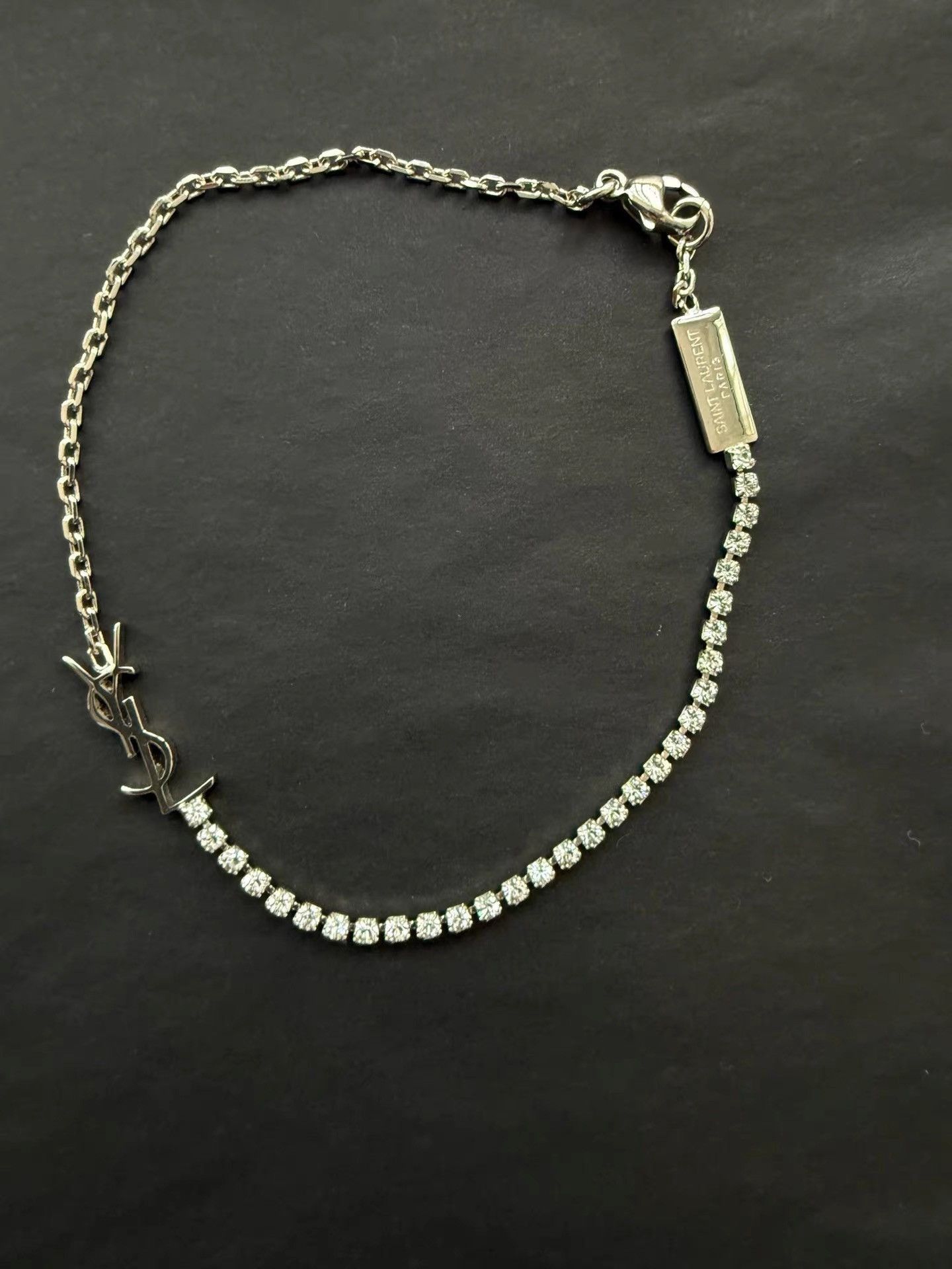 Saint Laurent Paris Silver Chain Bracelet with Crystal Accents Size ONE SIZE - 3 Thumbnail