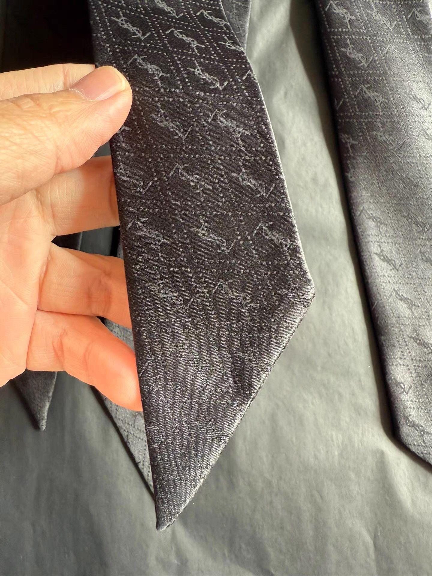 Saint Laurent Paris Black Textured Neck Tie Size ONE SIZE - 3 Thumbnail