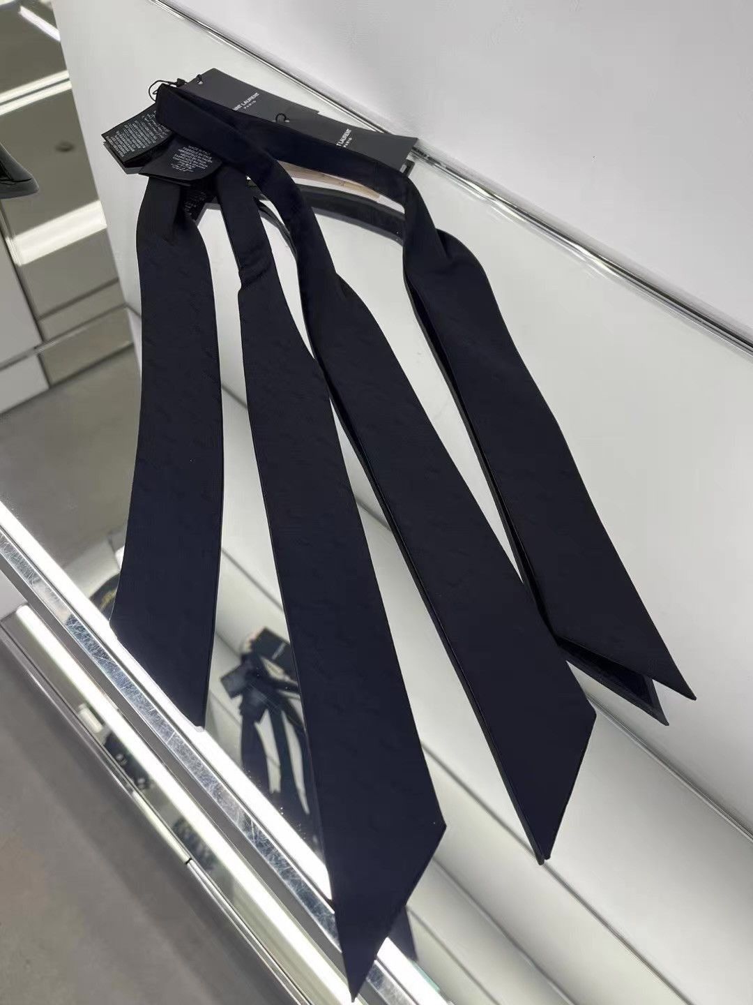 Saint Laurent Paris Black Textured Neck Tie Size ONE SIZE - 2 Thumbnail