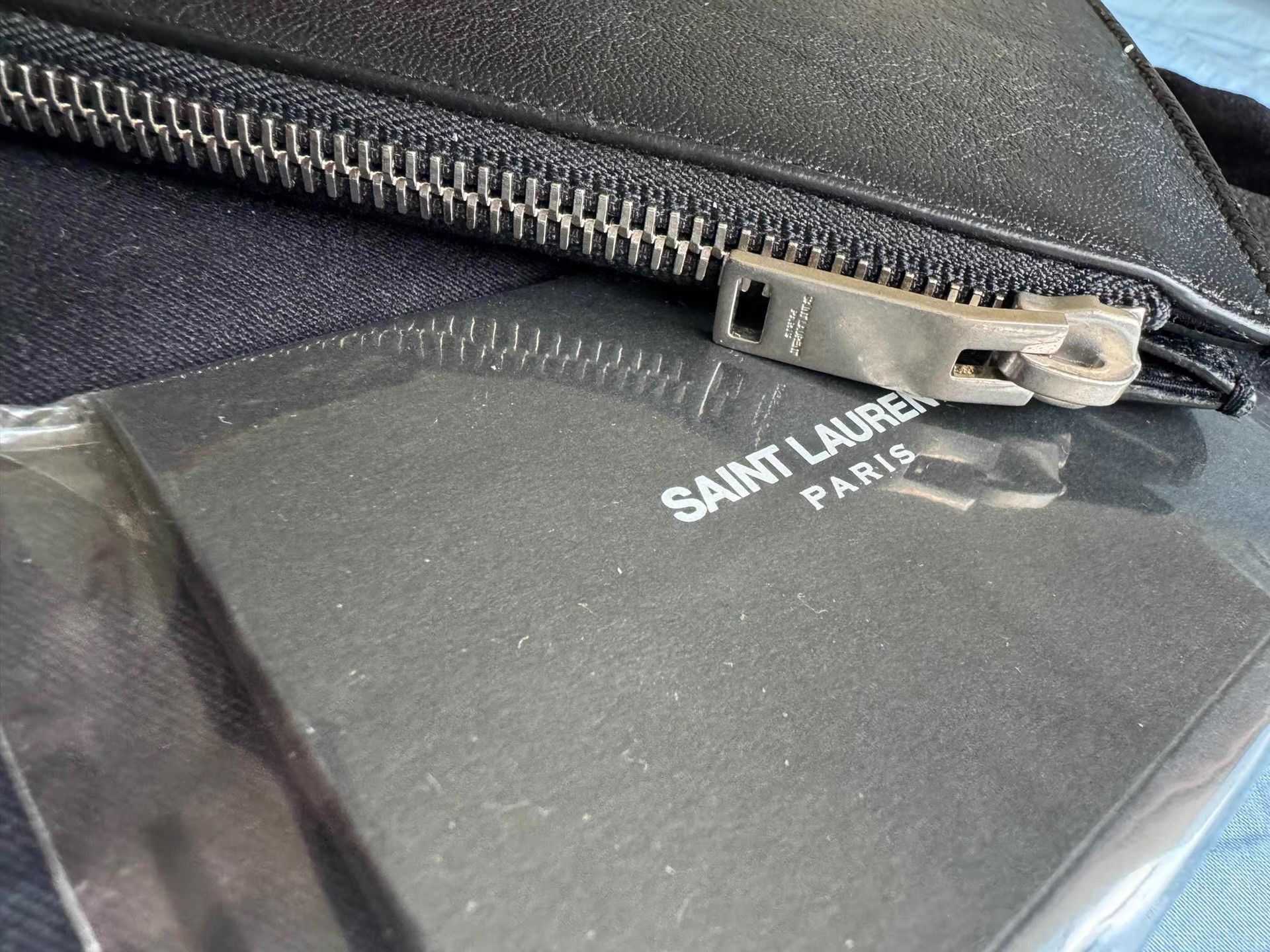 Saint Laurent Paris Black Leather Clutch with Palm Tree & Star Design Size ONE SIZE - 3 Thumbnail