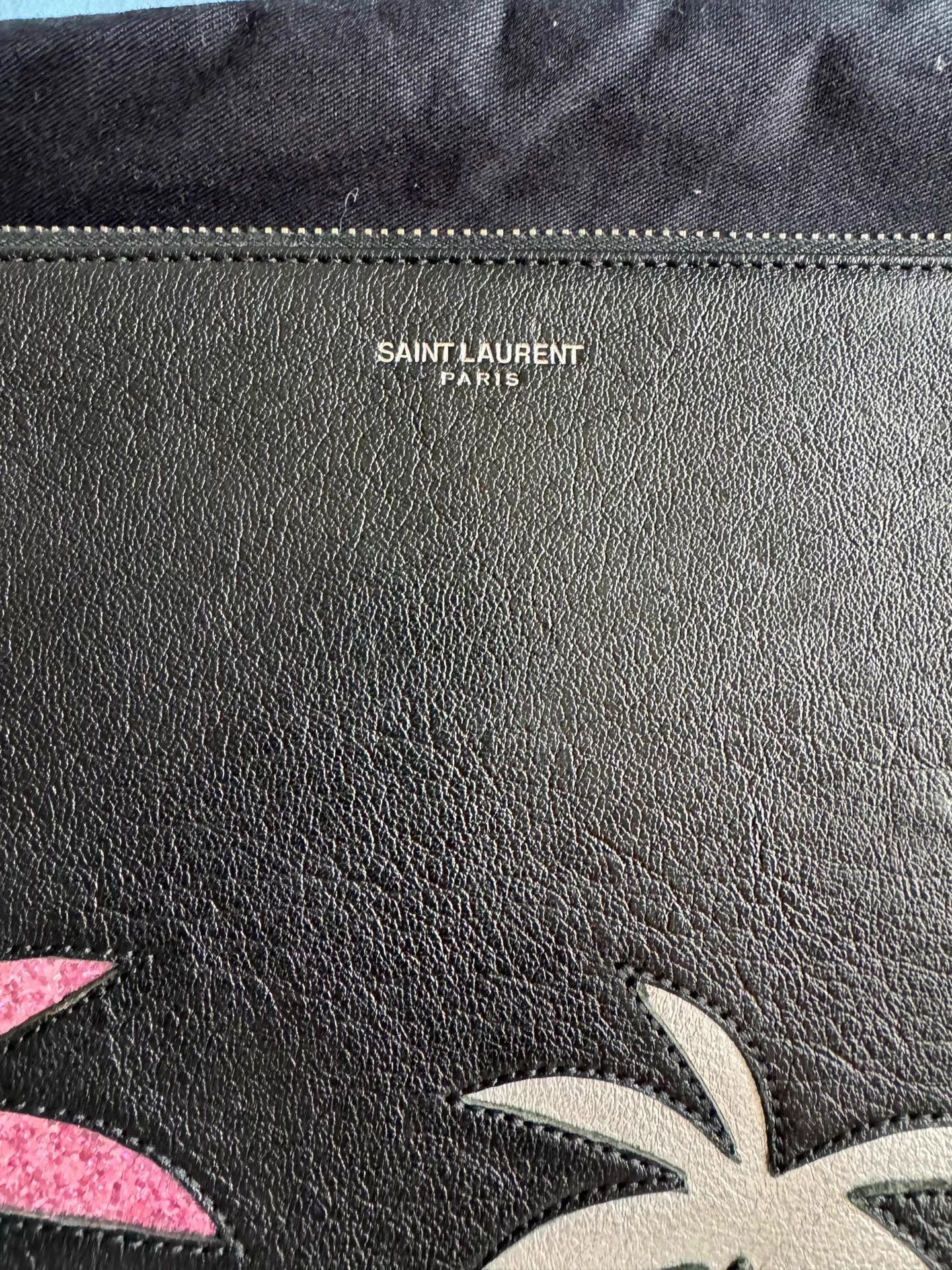 Saint Laurent Paris Black Leather Clutch with Palm Tree & Star Design Size ONE SIZE - 2 Thumbnail