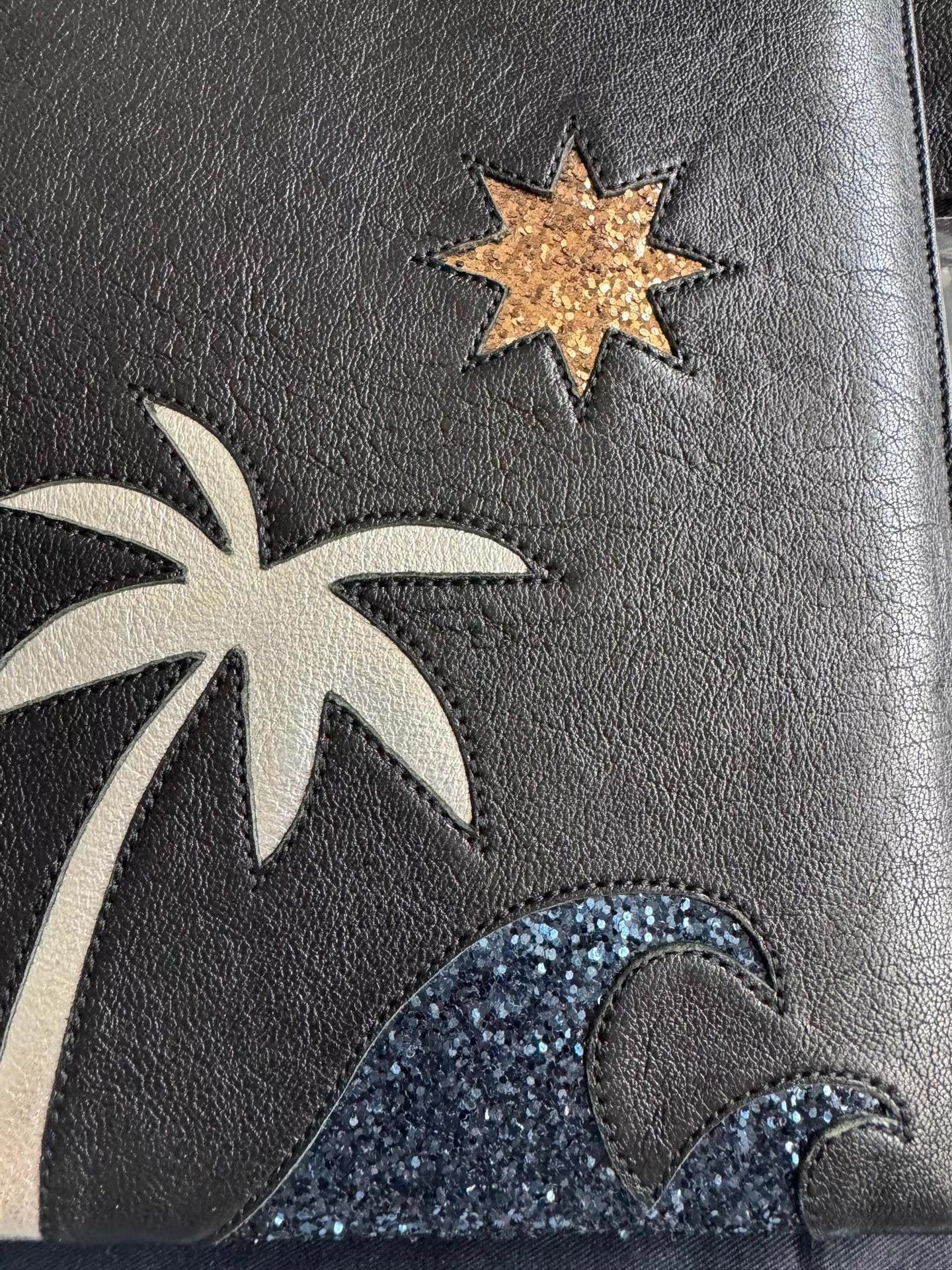 Saint Laurent Paris Black Leather Clutch with Palm Tree & Star Design Size ONE SIZE - 4 Thumbnail
