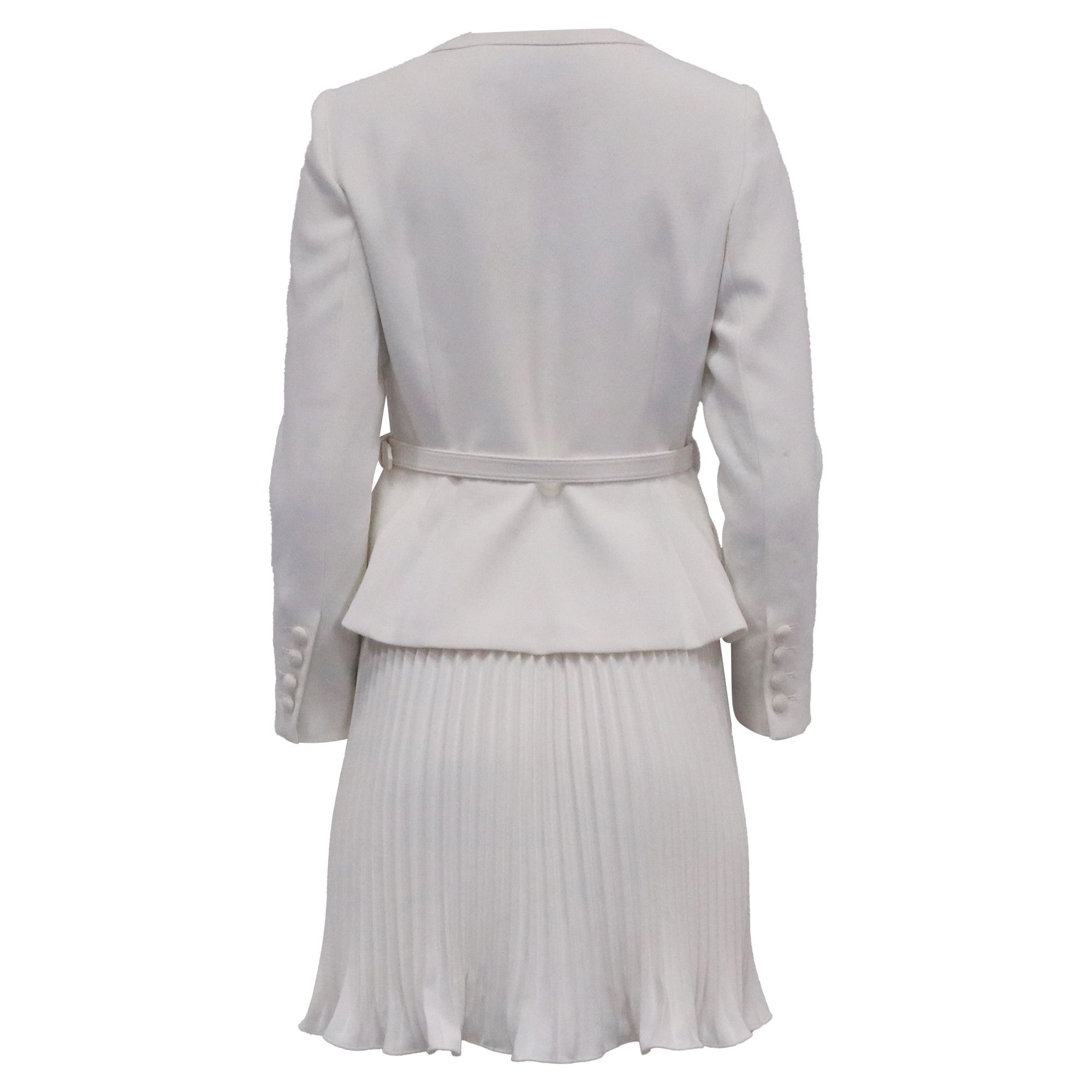 Self-Portrait Self-Portrait Pleated Crepe Belted Peplum Midi Dress in Whit Size XS / US 0-2 / IT 36-38 - 4 Thumbnail