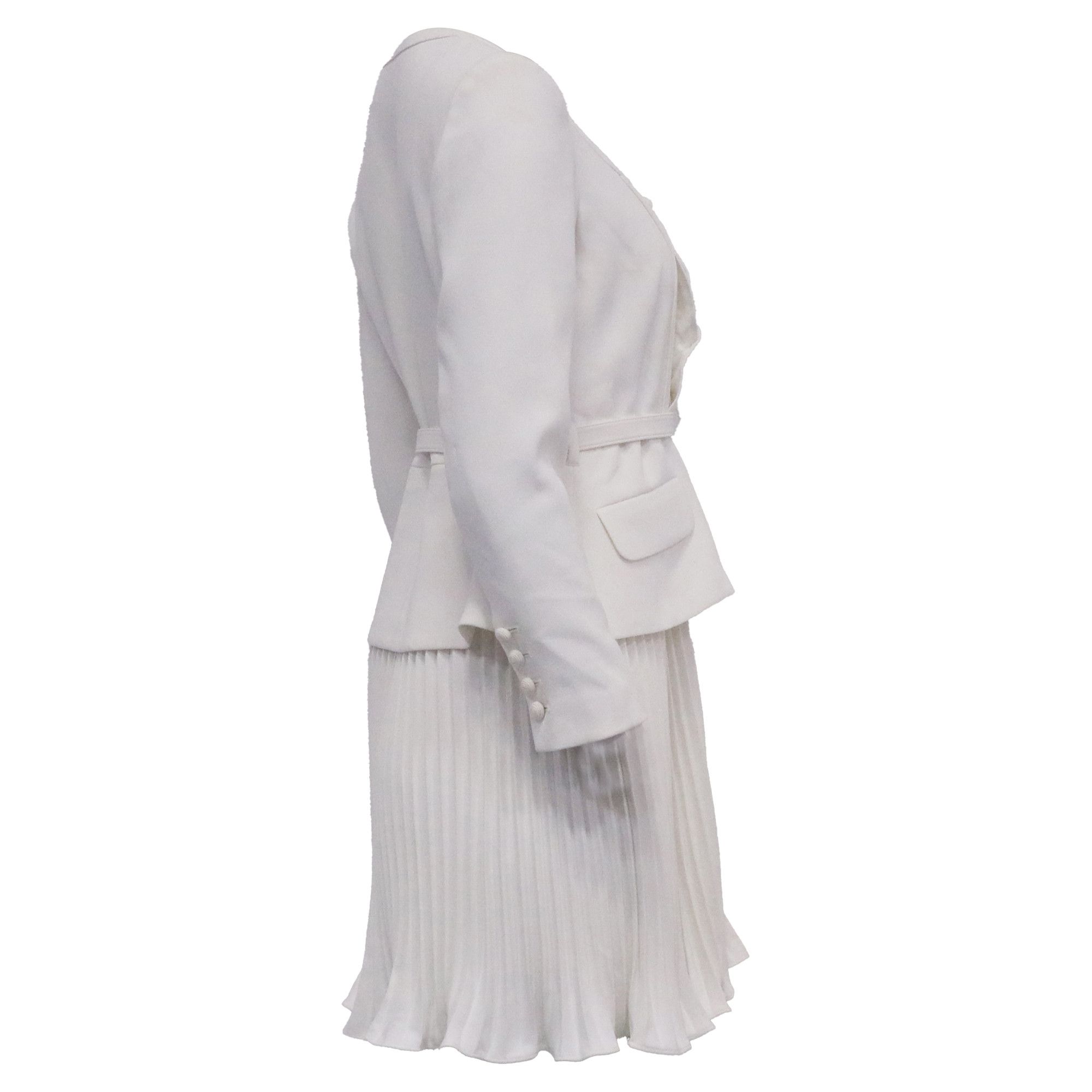 Self-Portrait Self-Portrait Pleated Crepe Belted Peplum Midi Dress in Whit Size XS / US 0-2 / IT 36-38 - 3 Thumbnail