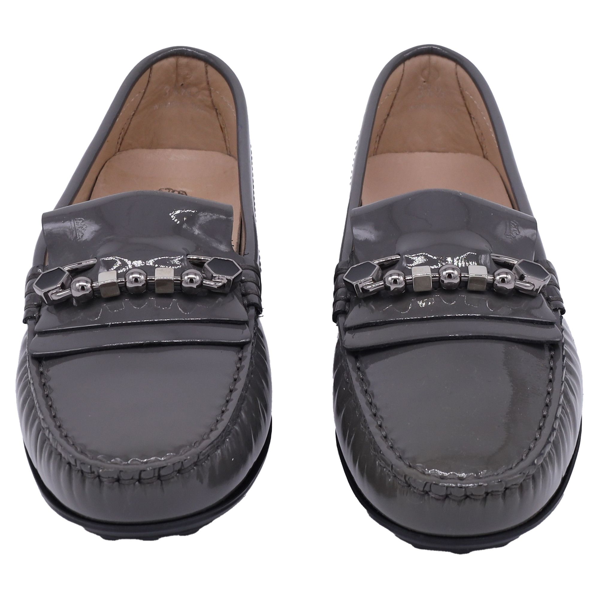 Tod's Tod's Embellished Driver Shoes in Grey Patent Leather Size US 5.5 / IT 35.5 - 2 Thumbnail