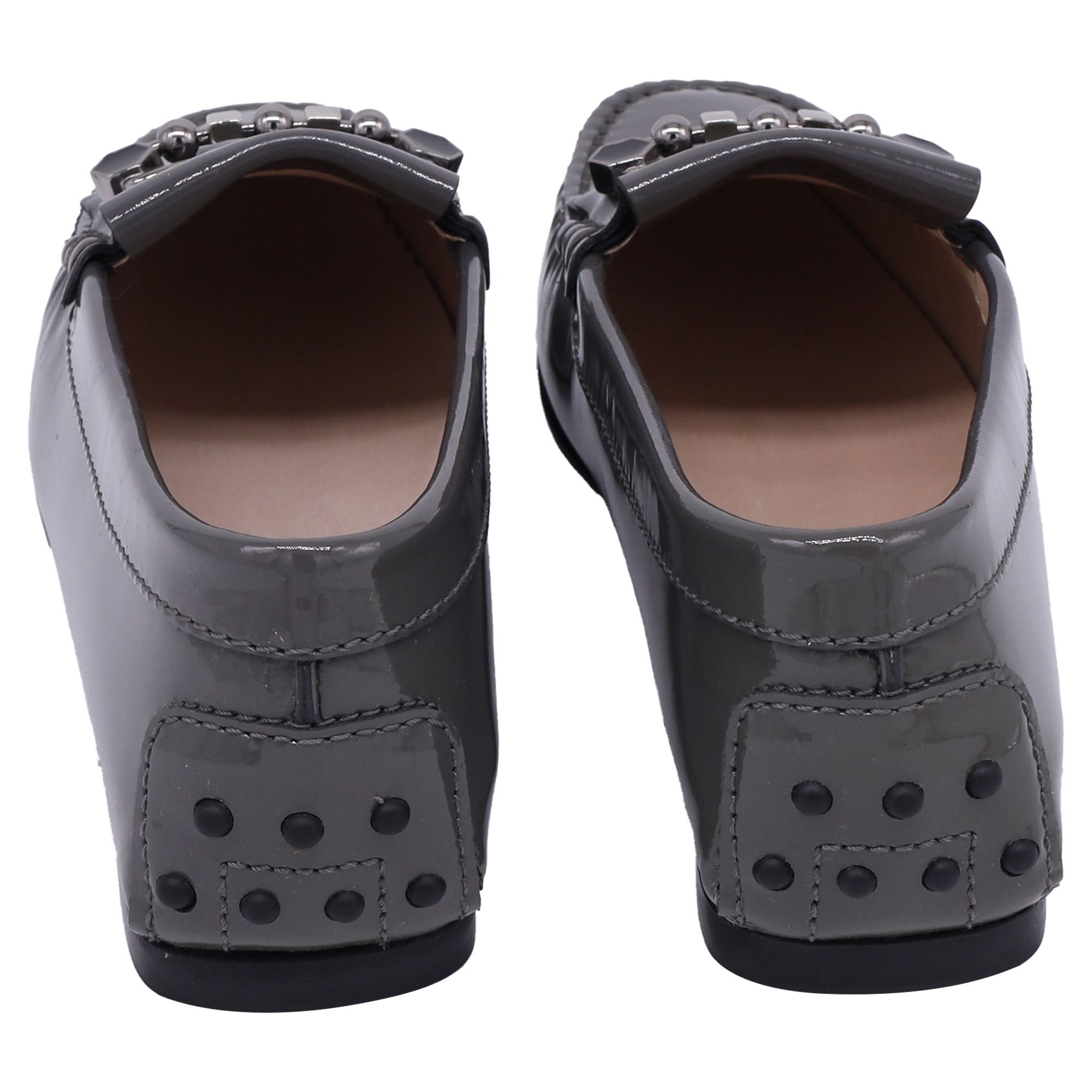 Tod's Tod's Embellished Driver Shoes in Grey Patent Leather Size US 5.5 / IT 35.5 - 3 Thumbnail