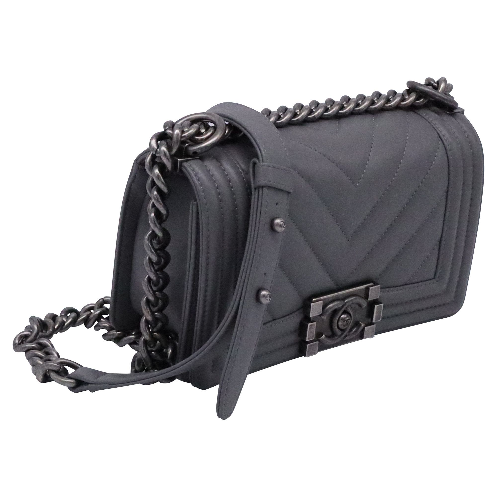 Chanel Chanel Small Boy Flap Shoulder Bag in Grey Calf Leather Size ONE SIZE - 2 Thumbnail