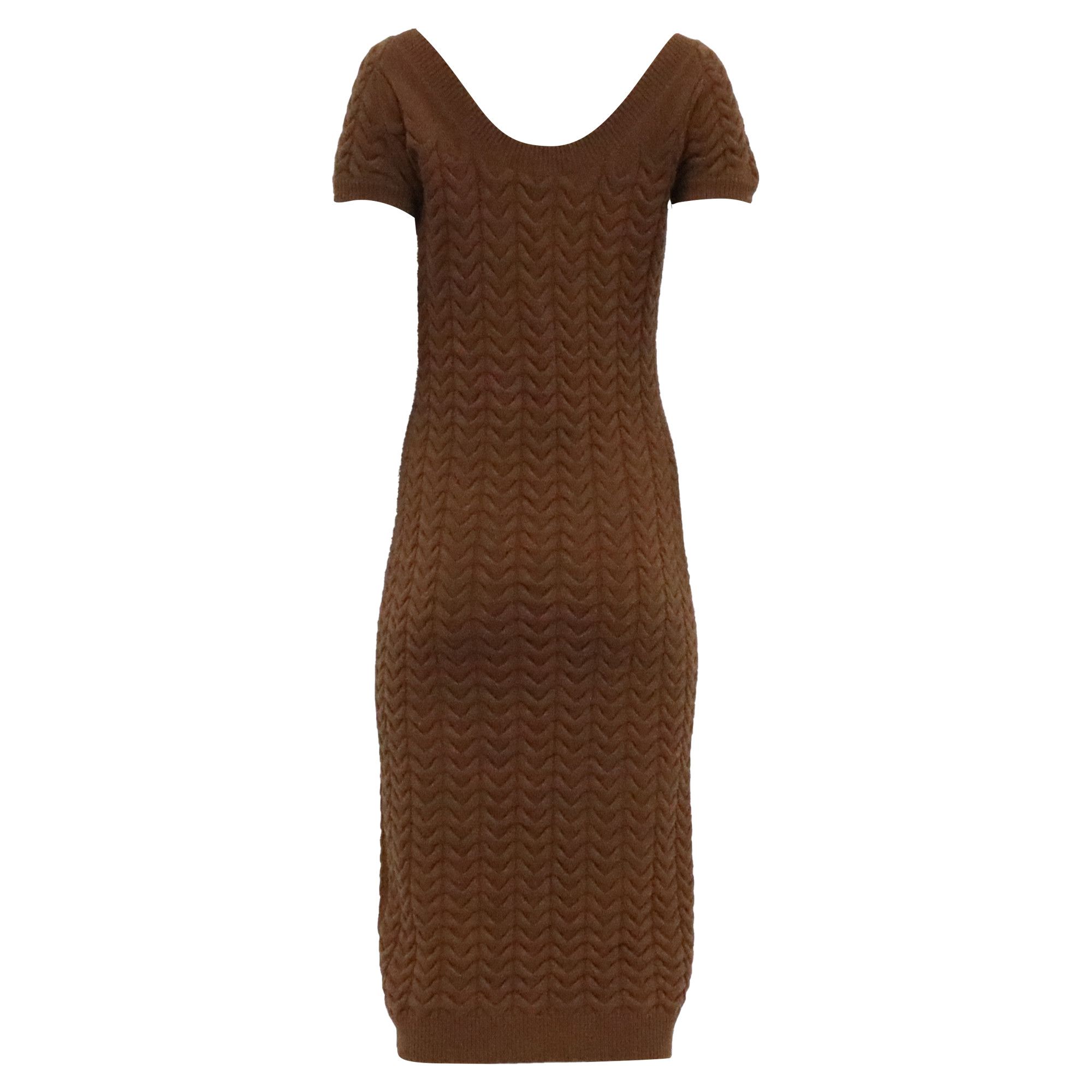 Max Mara Max Mara Caramba Knitted Midi Dress in Brown Wool Size XXS / US 00 / IT 34 - 4 Thumbnail