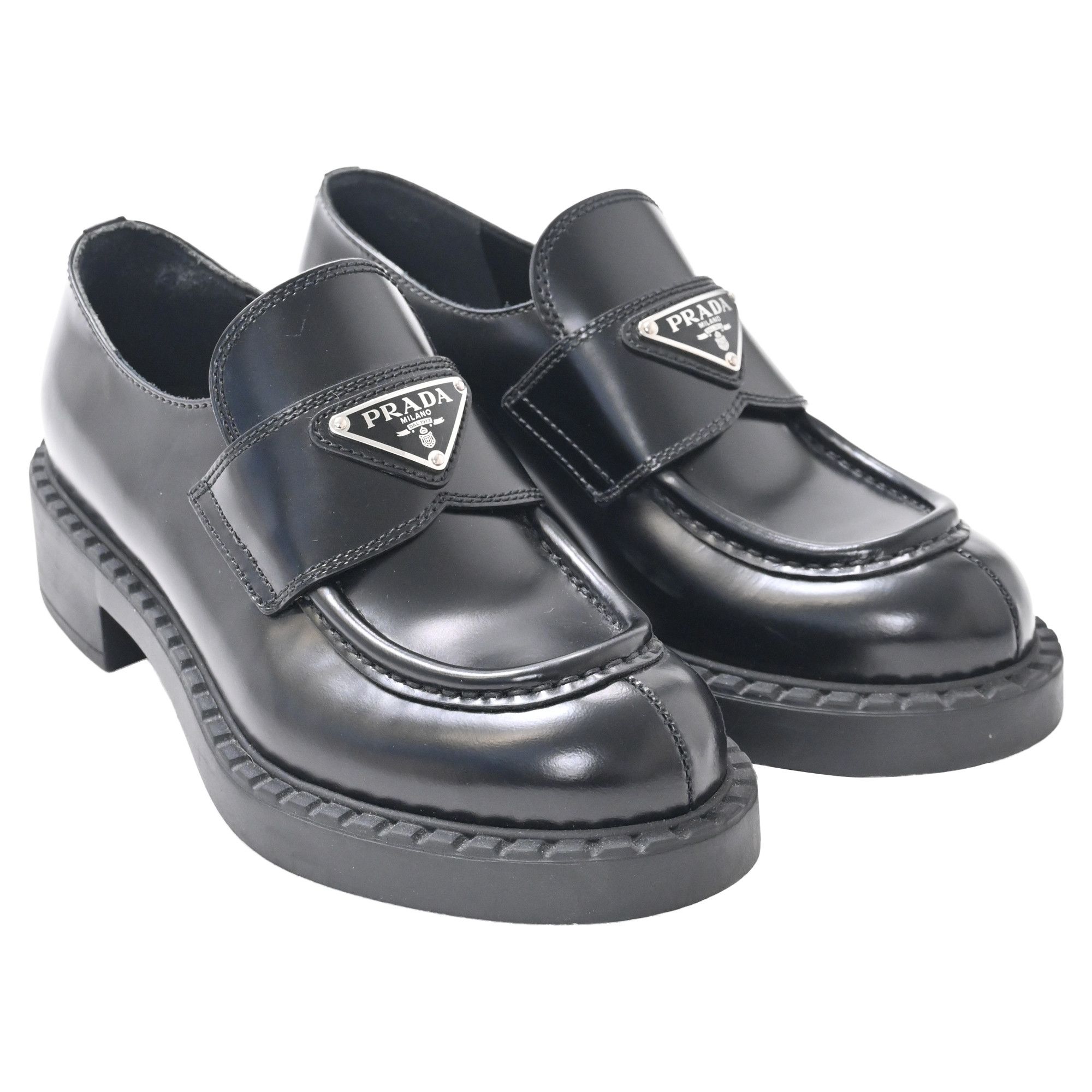 Prada Prada Brushed Platform Loafers in Black Leather Size US 5 / IT 35 - 4 Thumbnail