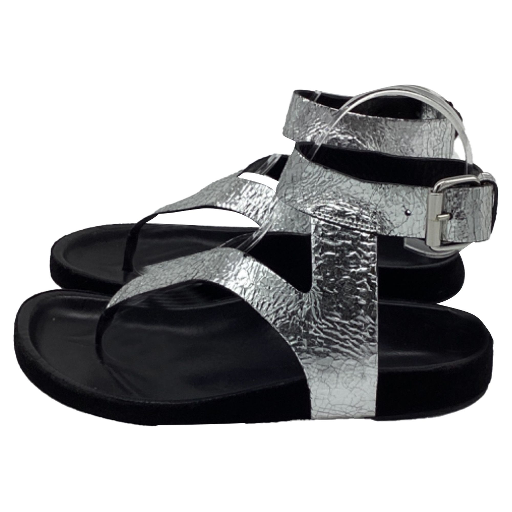 Isabel Marant Isabel Marant Ankle Strap Flat Sandals in Metallic Silver L Size US 6 / IT 36 - 5 Thumbnail