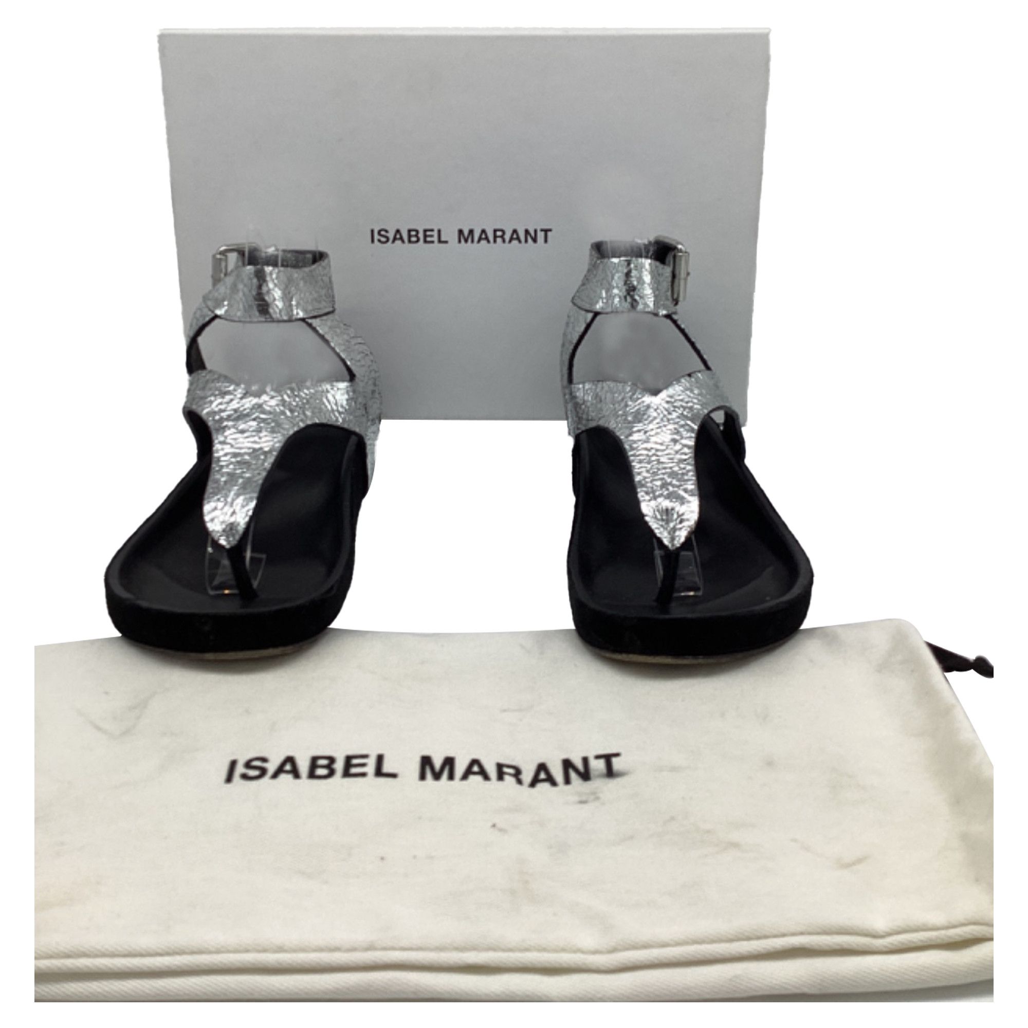 Isabel Marant Isabel Marant Ankle Strap Flat Sandals in Metallic Silver L Size US 6 / IT 36 - 4 Thumbnail