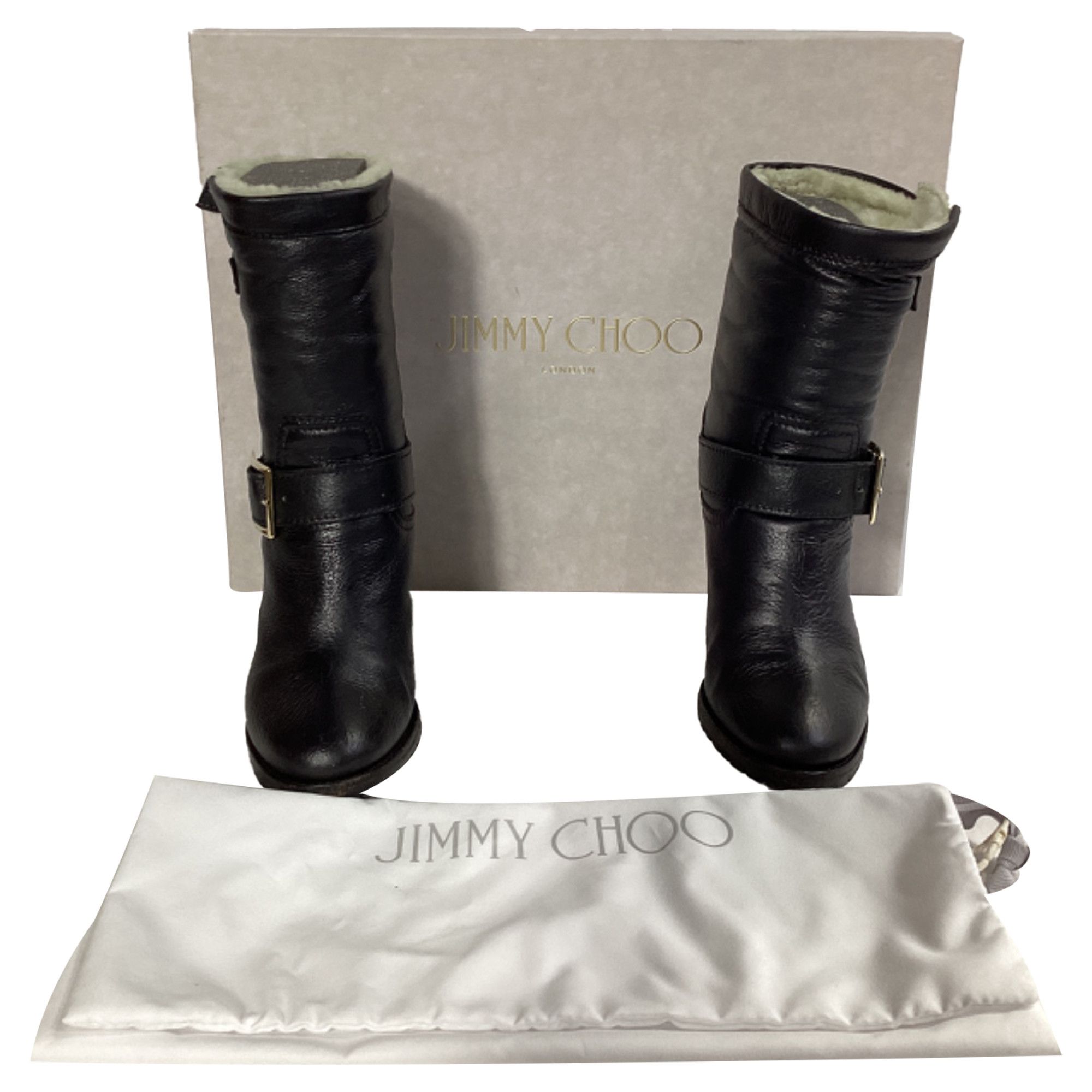 Jimmy Choo Jimmy Choo Dart Shear-Lined Biker Boots in Black Leather Size US 6 / IT 36 - 8 Thumbnail