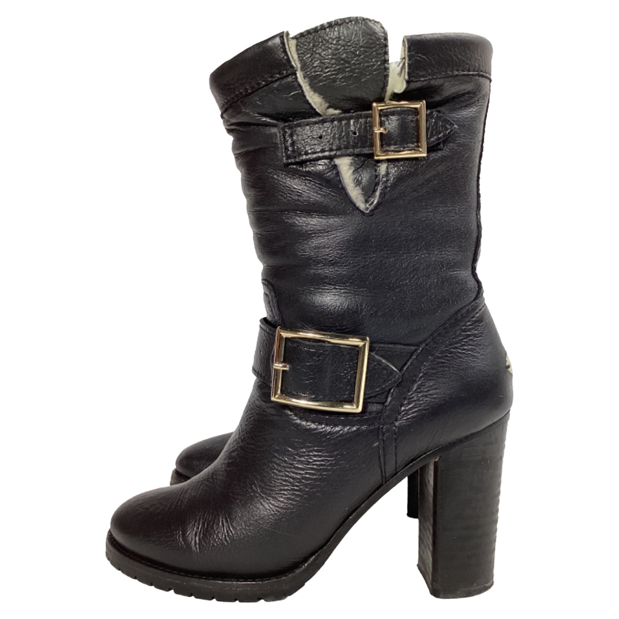 Jimmy Choo Jimmy Choo Dart Shear-Lined Biker Boots in Black Leather Size US 6 / IT 36 - 3 Thumbnail