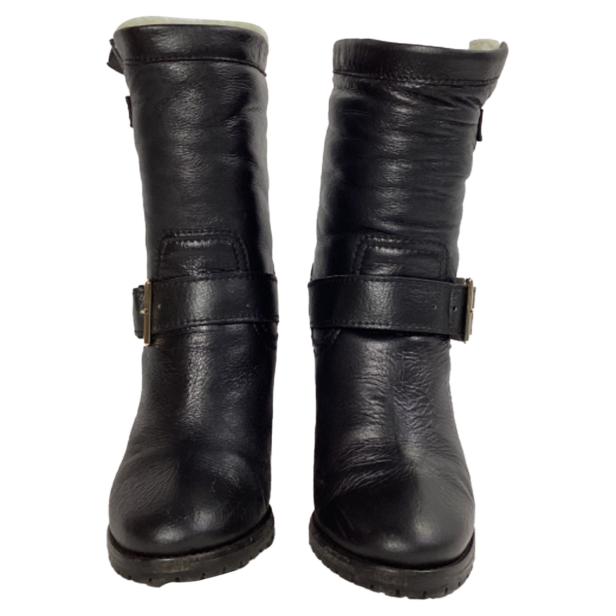 Jimmy Choo Jimmy Choo Dart Shear-Lined Biker Boots in Black Leather Size US 6 / IT 36 - 2 Thumbnail