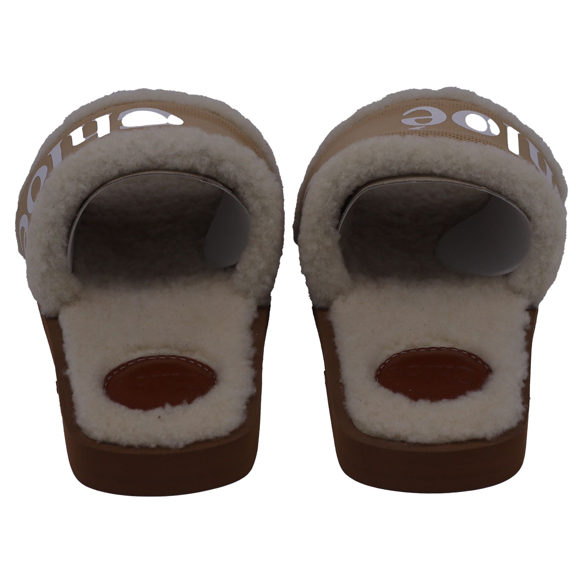 Chloe Chloe Woody Shearling Flat Slides in Beige Canvas Size US 5 / IT 35 - 3 Thumbnail