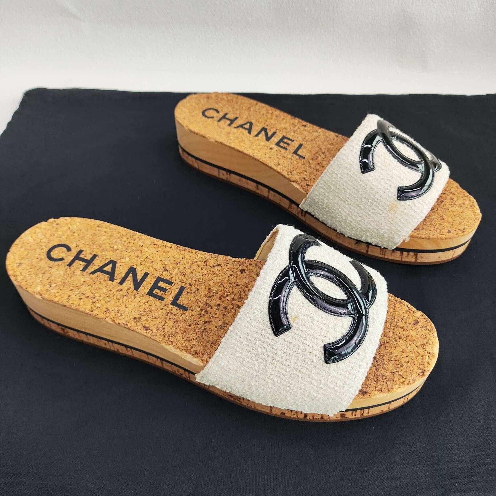 Chanel Chanel Tweed Logo Slides Size 39/40 Size US 9 / IT 39 - 4 Thumbnail