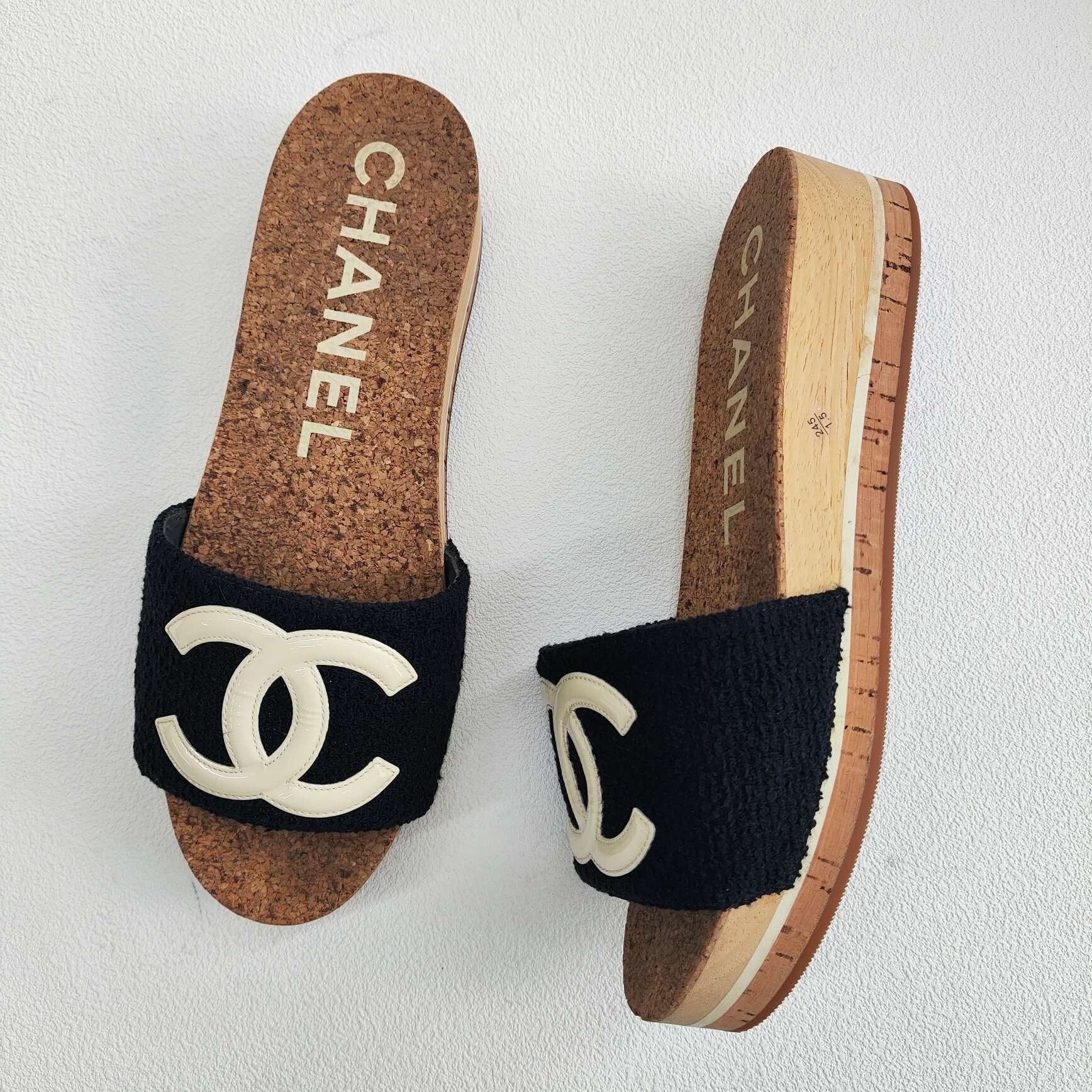 Chanel Chanel CC Logo Tweed Cork Platform Slides Size 39 Size US 8 / IT 38 - 8 Thumbnail