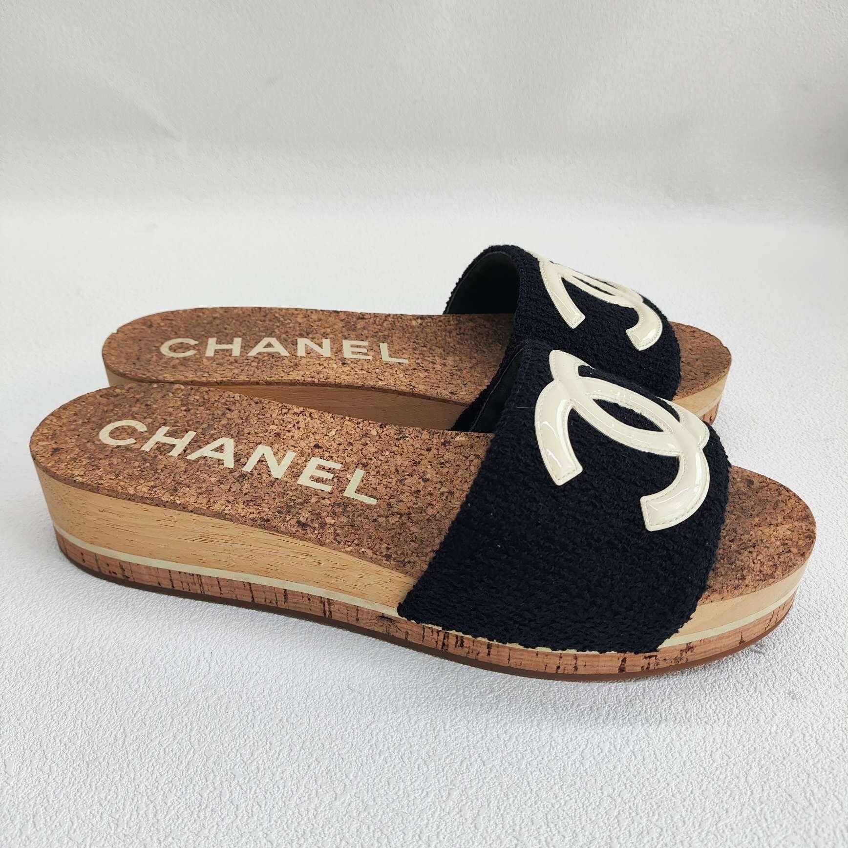 Chanel Chanel CC Logo Tweed Cork Platform Slides Size 39 Size US 8 / IT 38 - 5 Thumbnail