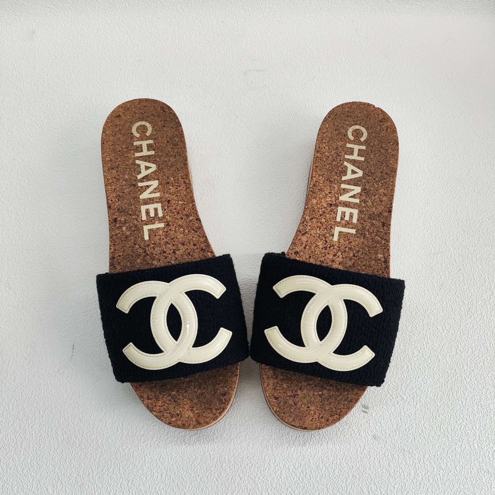 Chanel Chanel CC Logo Tweed Cork Platform Slides Size 39 Size US 8 / IT 38 - 9 Thumbnail